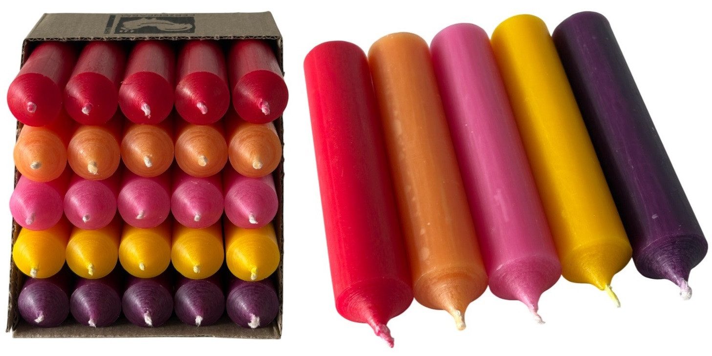 Hahn Kerzenfarm Spitzkerze Otto Kerzenfarm Hahn kurze Stabkerzen Bunt – 25 Stück Set 1, durchgängig gefärbt, RAL Farben, Made in Germany, tropffrei