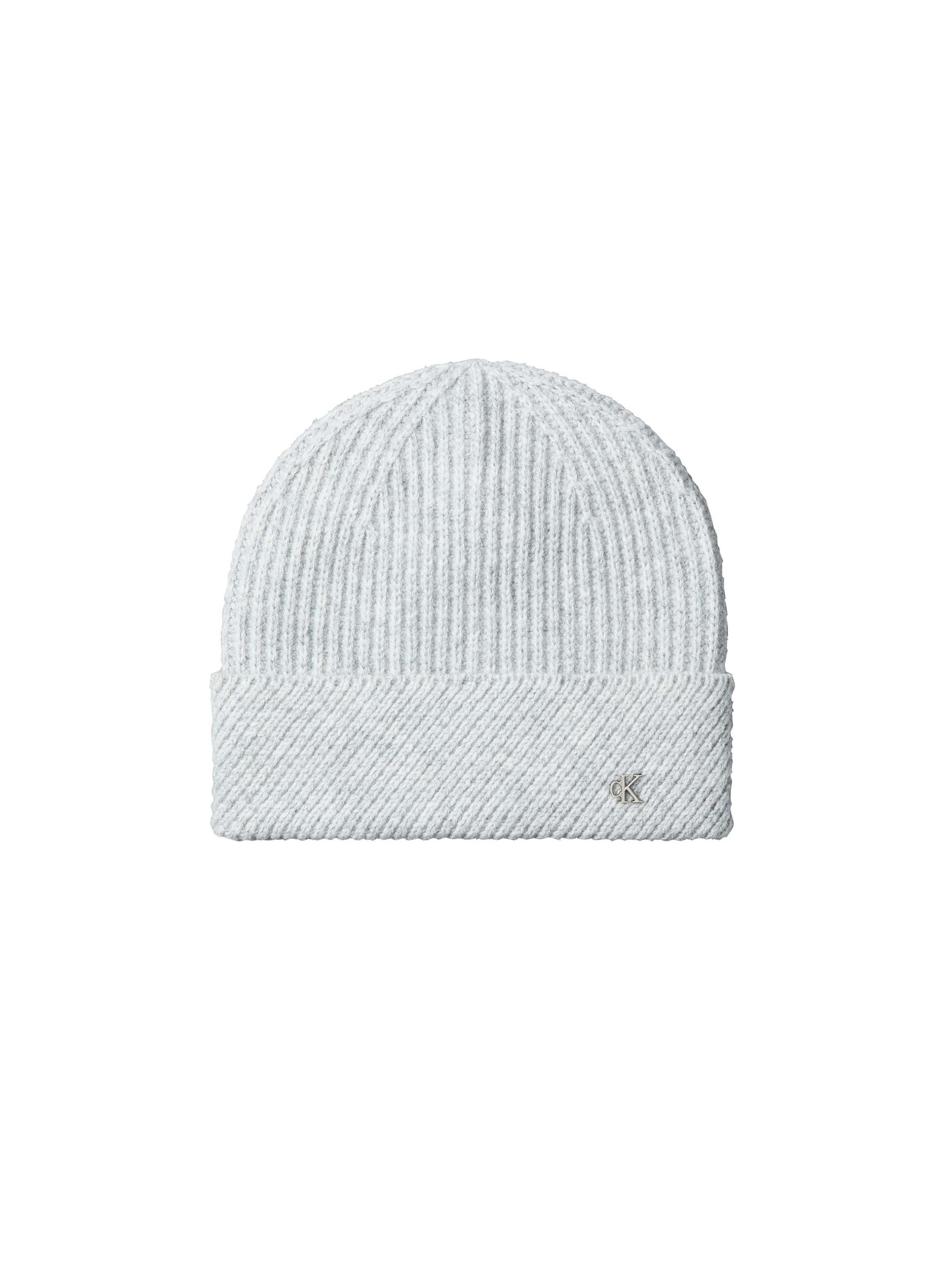 Calvin Klein Beanie CK METAL WOOL SLANTED RIB BEANIE Regular fit mit Markenlabel