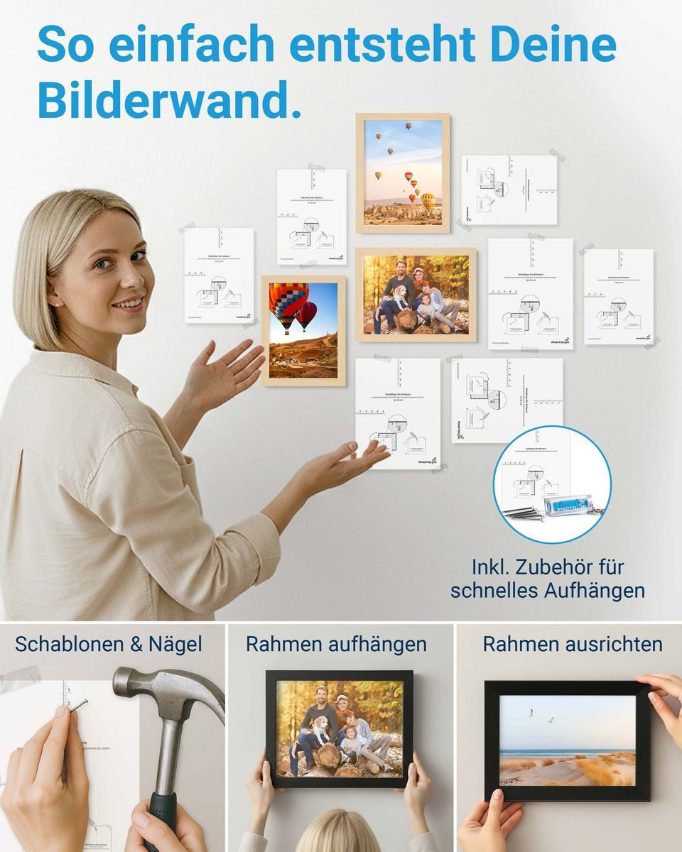 PHOTOLINI Bilderrahmen Sets in verschiedenen Formaten, MDF Holz, Acrylglas & Zubehör, für 10 Bilder (10er Set), Posterrahmen 10er Set No.3 zum Aufhängen oder Au – Bild 5 von 5