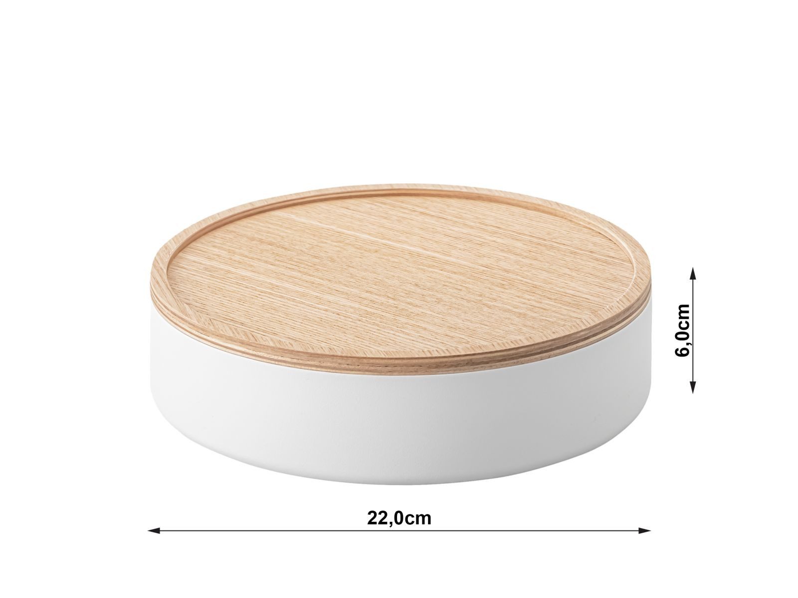Thumbnail - Yamazaki Aufbewahrungsbox "Rin" Aufbewahrungsdose mit Deckel aus Holz 22x6cm, rund, Metallkorpus in schwarz matt
