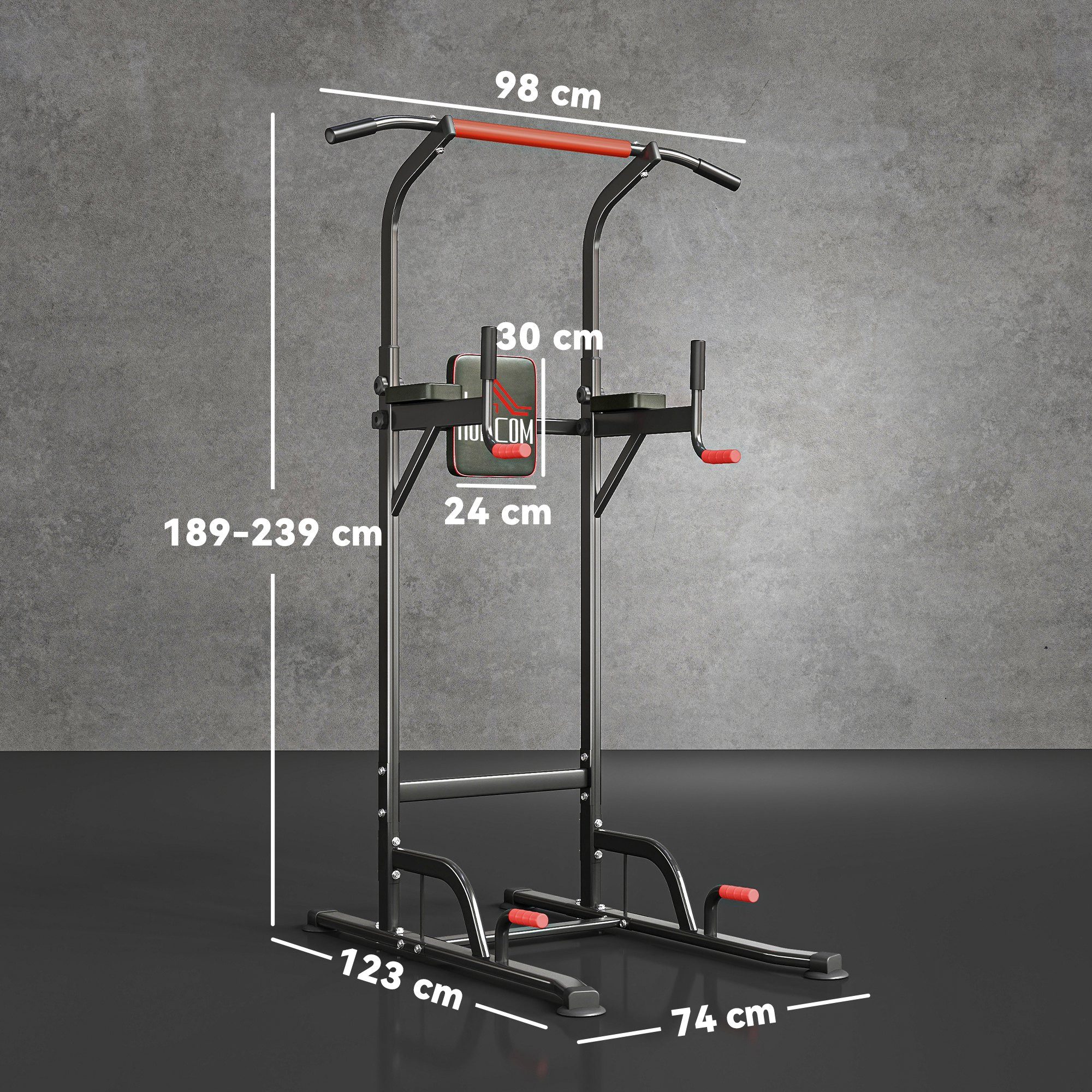HOMCOM Kraftstation Klimmzugstange Saugnäpfe freistehend Kraftturm Home Gym, 0 Gewichtsblöcke (höhenverstellbar Power Tower, 1-tlg., Gepolsterte Dip Station), Höhenverstellbar, stabil