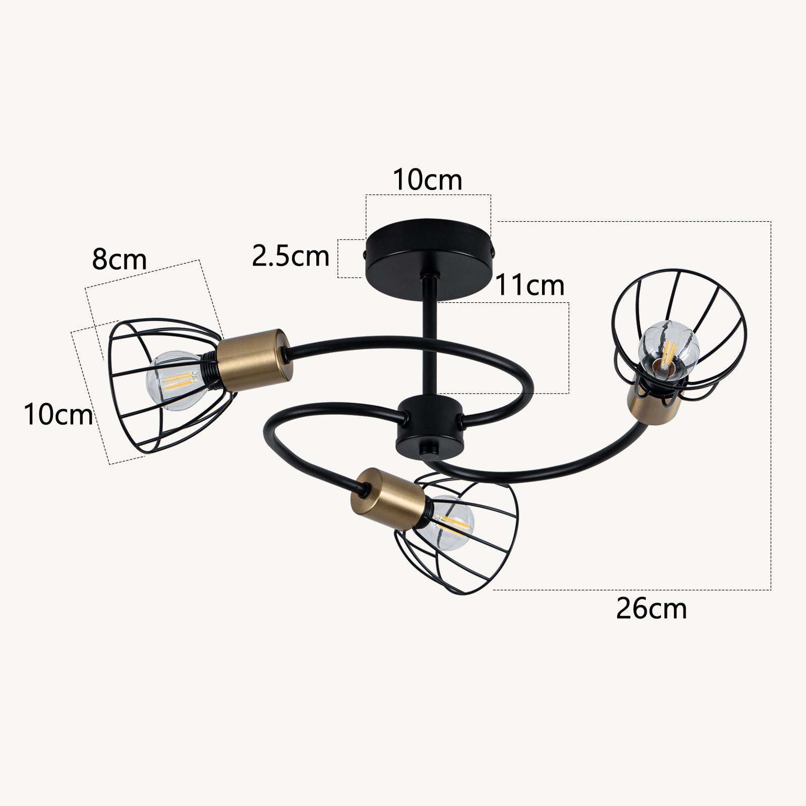 ZMH Deckenleuchte Schwarz Deckenlampe Vintage aus Metall Wohnzimmer 3 Flammig E14, ohne Leuchtmittel