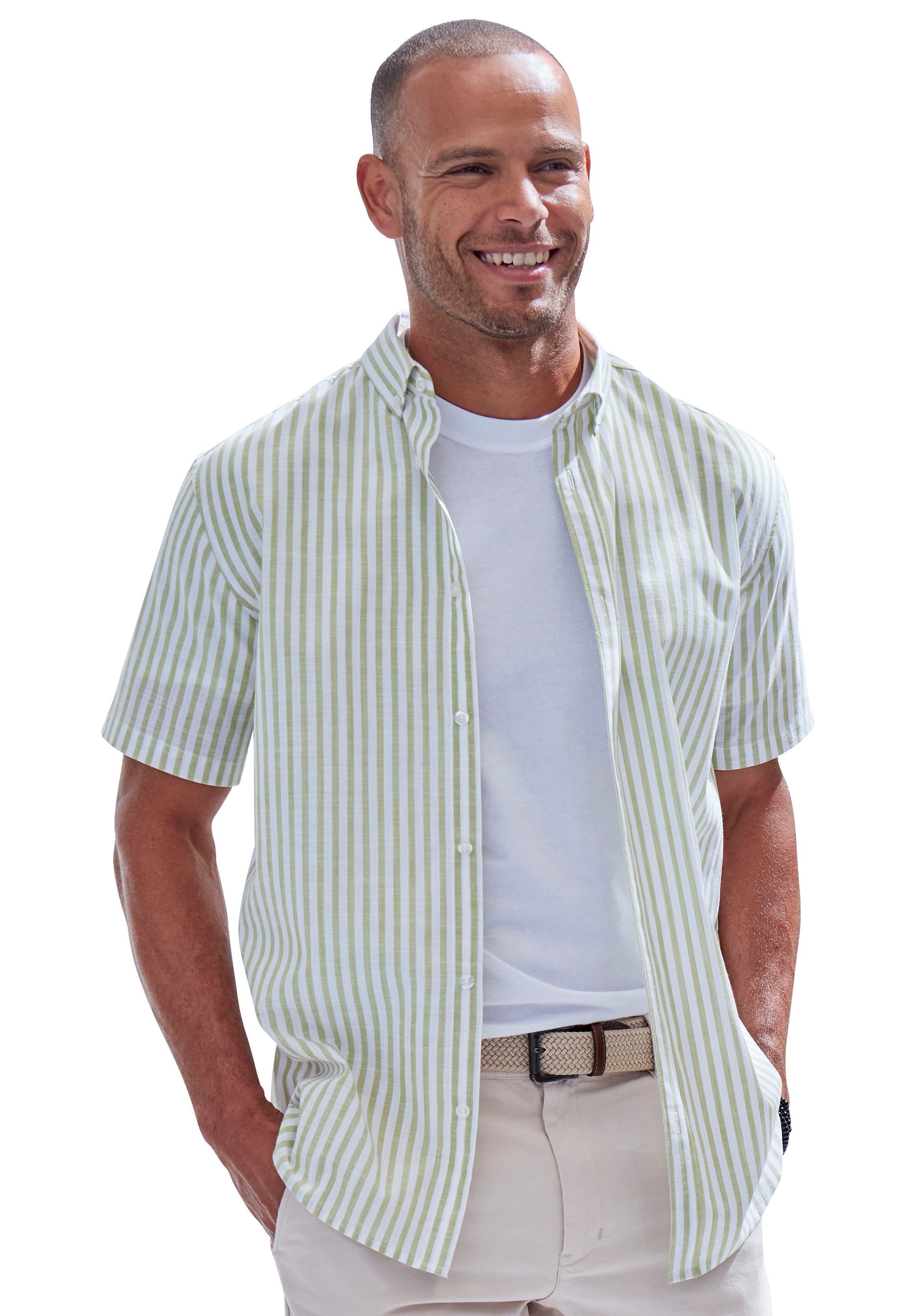 John Devin Streifenhemd Regular Fit, Streifenhemd mit Button-down-Kragen aus reiner Baumwolle
