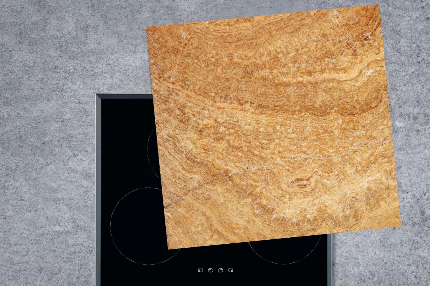 küche cm, Marmor Herdblende-/Abdeckplatte Ceranfeldabdeckung, Vinyl, - für 78x78 tlg), MuchoWow - Arbeitsplatte (1 Braun Muster,