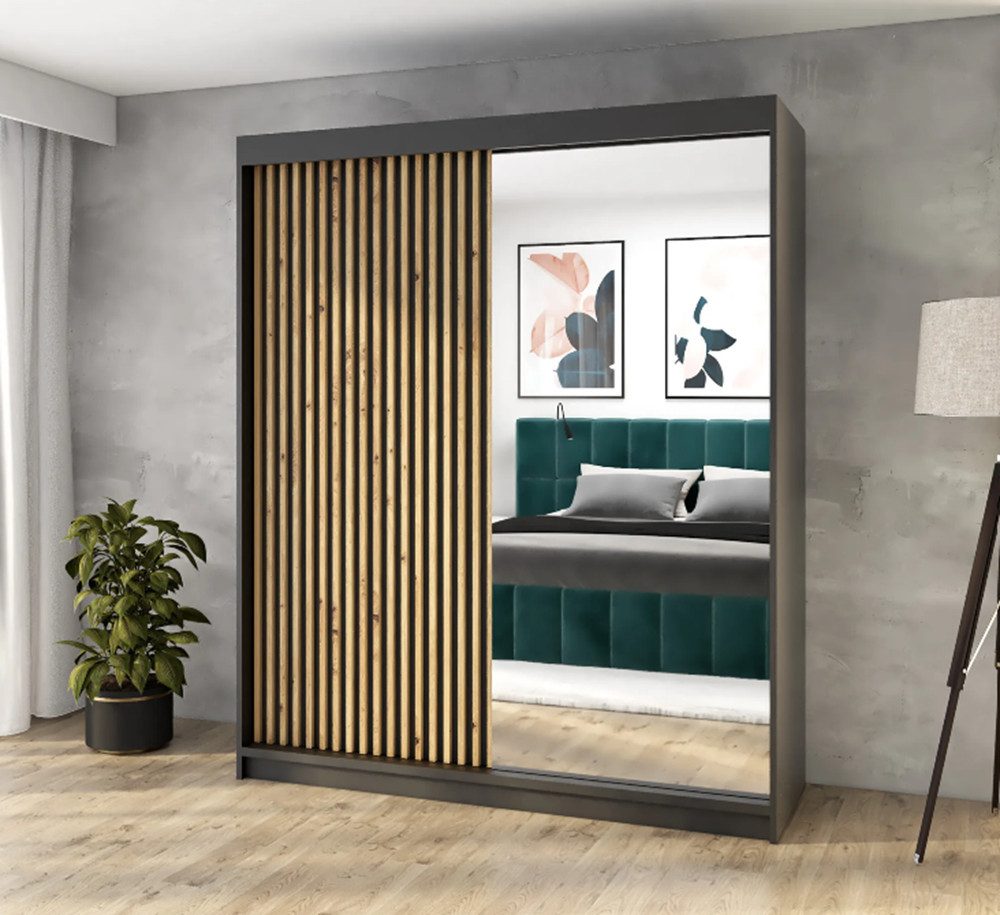 A&J MöbelLand GmbH Schiebetürenschrank MITT 2-türig Schrank mit Spiegel (nur für kurze Zeit! TOP ANGEBOT! Geräumiger Schrank mit viel Stauraum:6 Regalen und 1 Kleiderstange – -ideal zur Aufbewahrung von Kleidung und Accessoires. TOP PRODUKT! Farbe und Größe (120 cm, 160 cm, 180 cm) zur Auswahl -wählen Sie das ideale Modell für Ihr Schlafzimmer!, Kleiderschrank mit Regalen) Breite: 120 cm, 160 cm, 180 cm Höhe: 215 cm, Tiefe: 59,5 cm