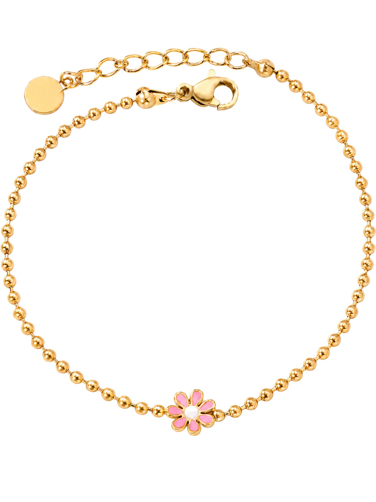 S&T Design Perlenarmband Damen Armband Blume Armschmuck Verstellbar Edelstahl Klein Flower Gold (14K vergoldet, 1-tlg., Aus langlebigem Edelstahl), Armband Schmuck als Geschenke für Damen Frauen Freundin Ehefrau Mutter