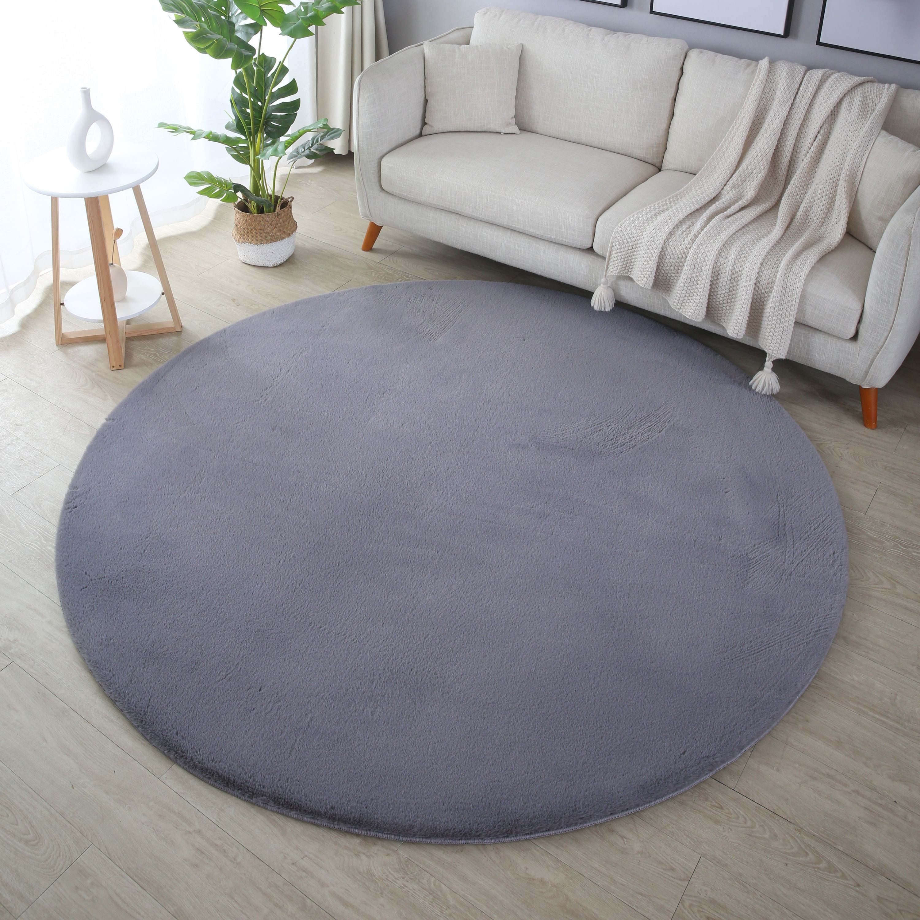 Teppium Teppich Unicolor - Einfarbig, Rund, Höhe: 20 mm, Runder Teppich Wohnzimmer Einfarbig Shaggy Flauschiger Felloptik