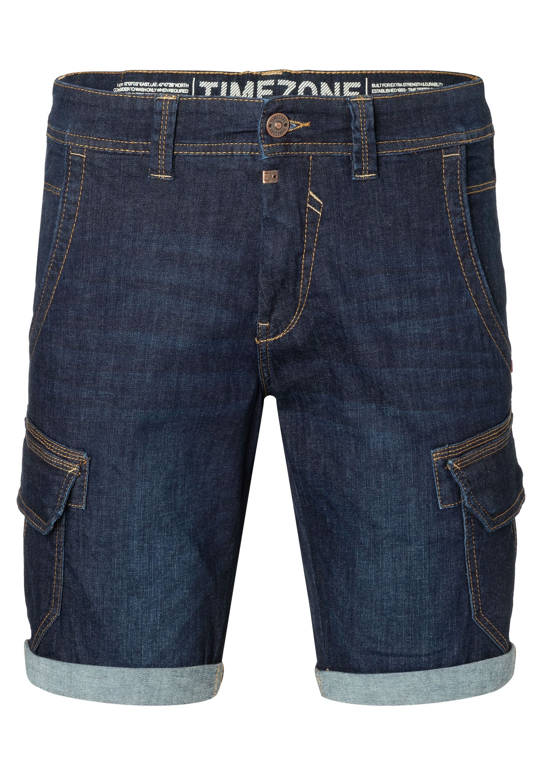 TIMEZONE Jeansshorts Cargo mit Kontrastnähten Denim für Herren Baumwolle Normal Fit unifarben atmungsaktiv Reißverschluss
