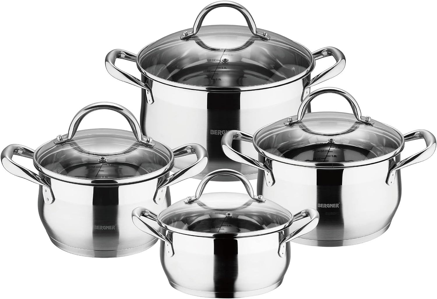 Bergner Topf-Set 8-Tlg. Kochgeschirr-Set Edelstahl, (8-tlg)