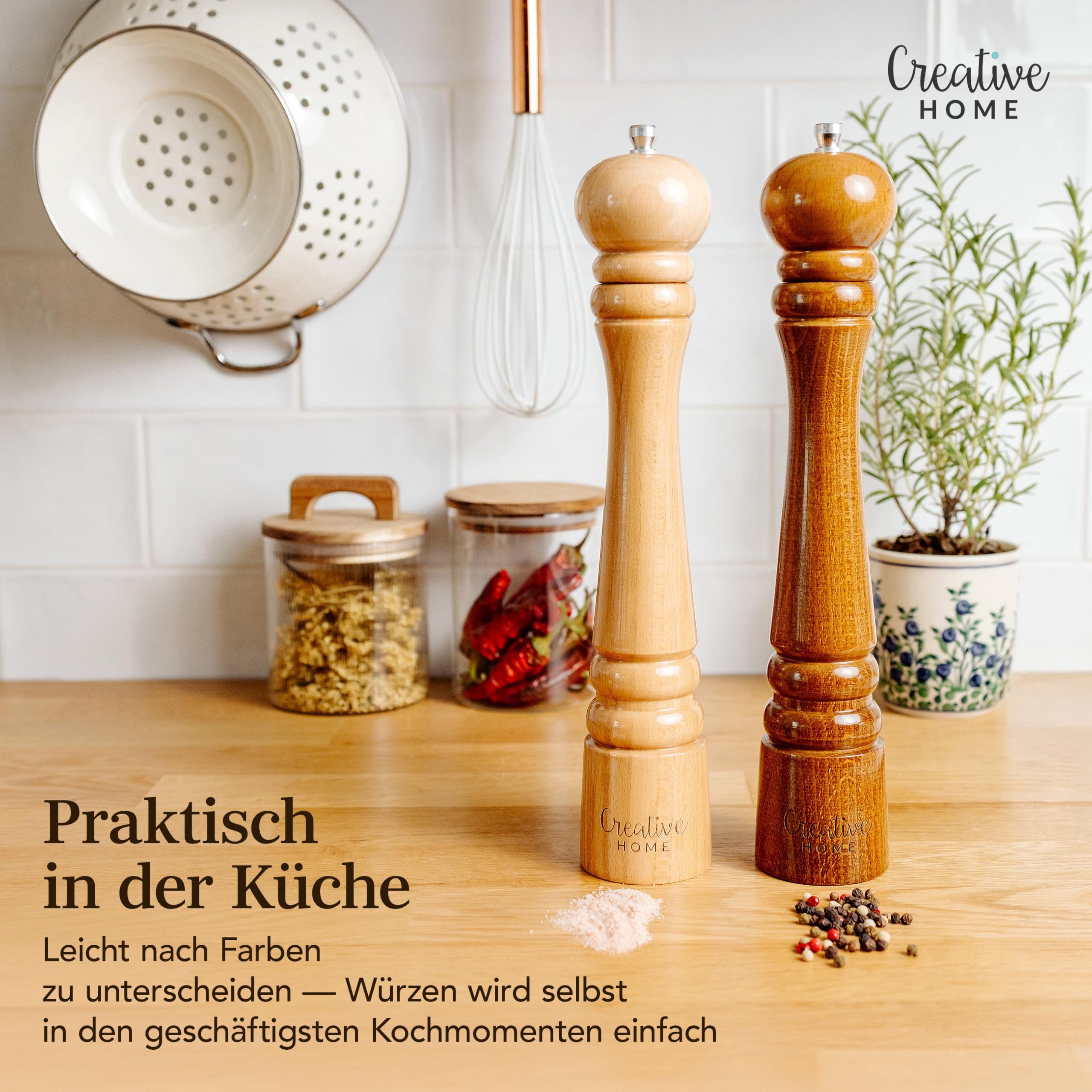 Creative Home Salz-/Pfeffermühle Große Salz und Pfeffermühle Holz Set von 2 Mühlen – Bild 3 von 5