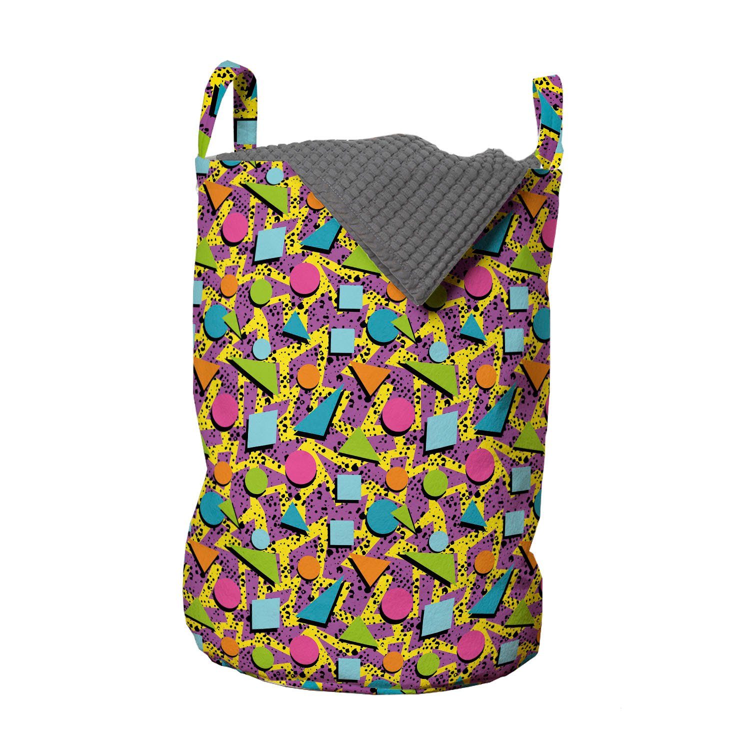 Abakuhaus Wäschesäckchen Wäschekorb mit Griffen Kordelzugverschluss für Waschsalons, Jahrgang Funky geometrische Art