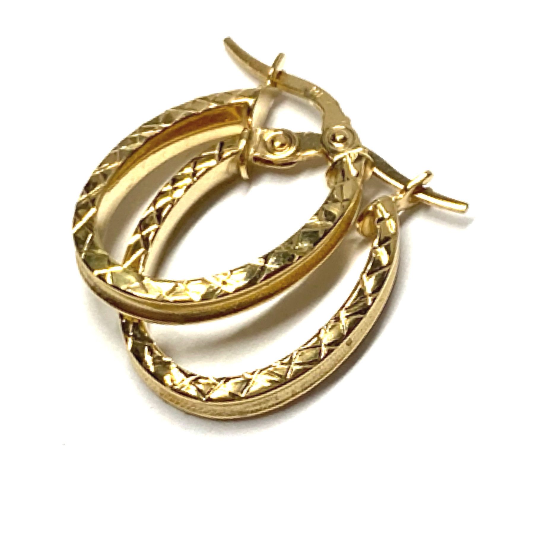 Paar Creolen Ohrring 585/- Gold gemustert Bügelcreole Klassiker Creole oval