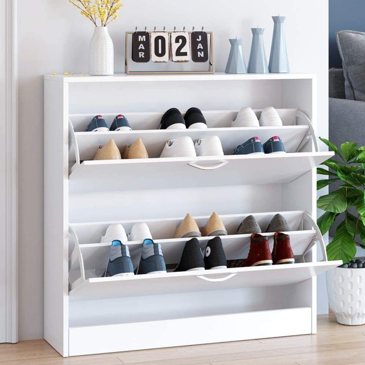 Homfa Schuhschrank mit 2/3 Klappen Schuhregal (2-St) Schuhkipper weiß 2 Tür günstig online kaufen