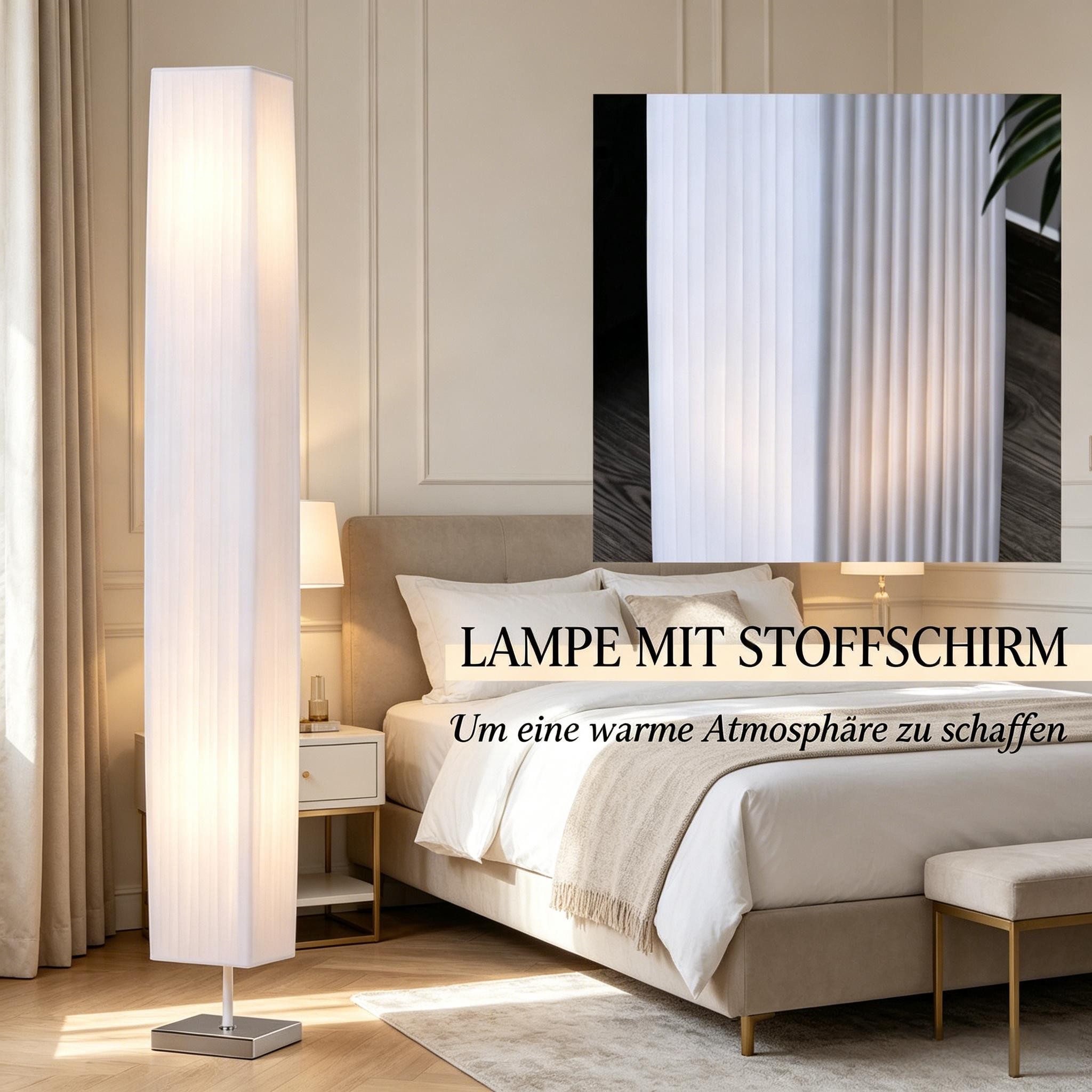 kowdom Stehlampe Weiß 120cm Edelstahl, Schlafzimmer Wohnzimmer Säulenlampe, E27, Fußschalter; Rutschfeste Pads; Schlankes Design