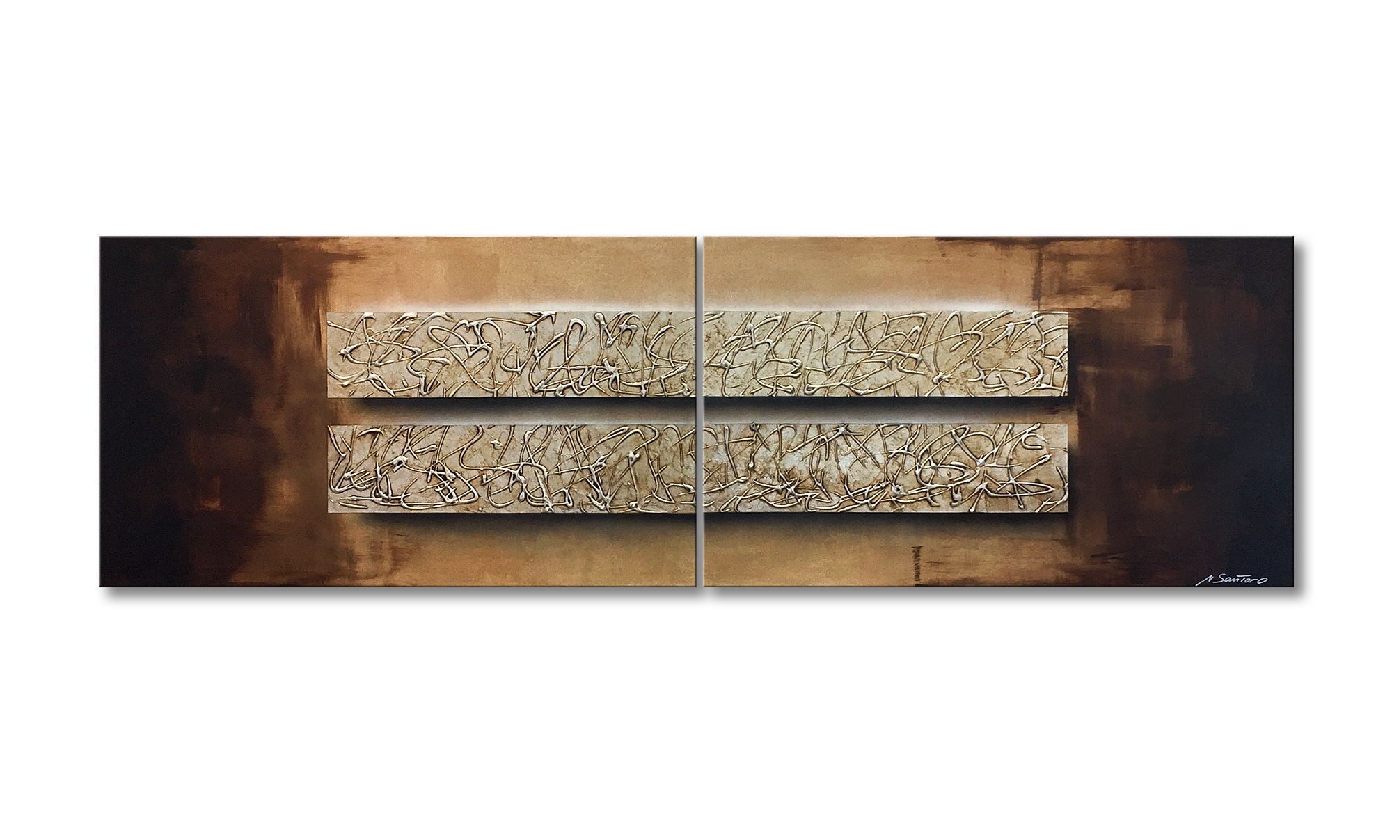 WandbilderXXL Gemälde Silver Tracks 200 x 60 cm, Abstraktes Gemälde, handgemaltes Unikat