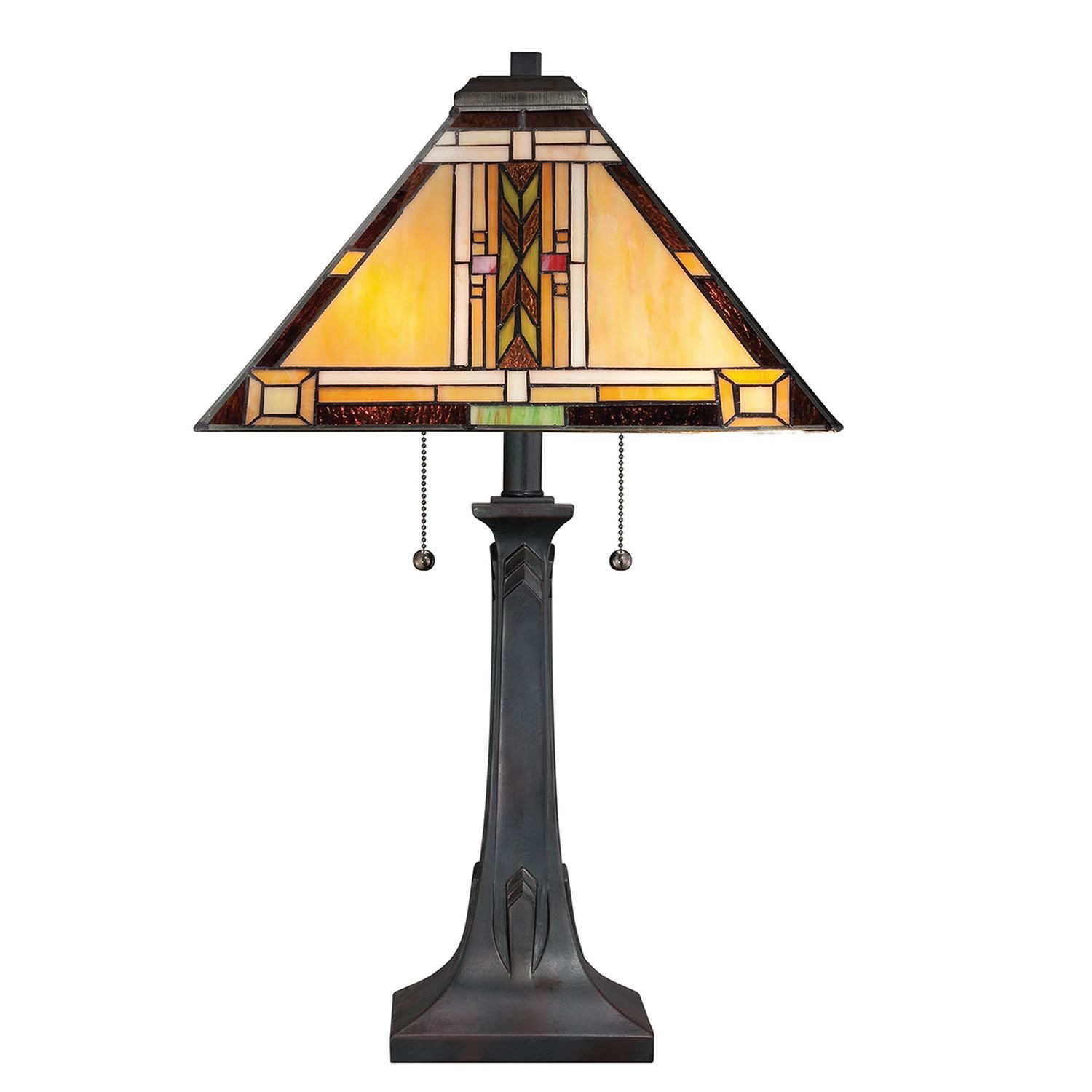 Licht-Erlebnisse Tischleuchte LANA, ohne Leuchtmittel, 63,1 cm hoch Buntglas Zugschalter E27 2-flammig Tiffany Stil