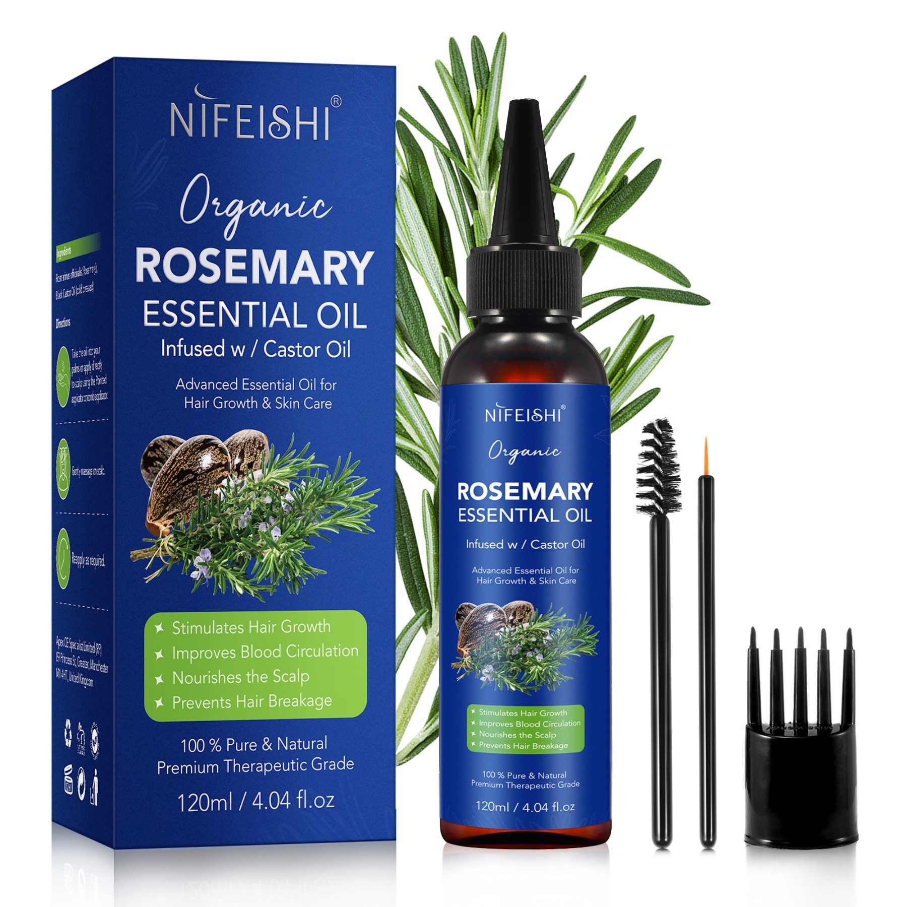 P-Beauty Cosmetic Accessories Haaröl Rosmarinöl Rizinusöl Haarwachstum Kopfhaut Haarpflege Hautpflege, 1-tlg., 100% natürliche Inhaltsstoffe, Alkoholfrei, Ammoniakfrei