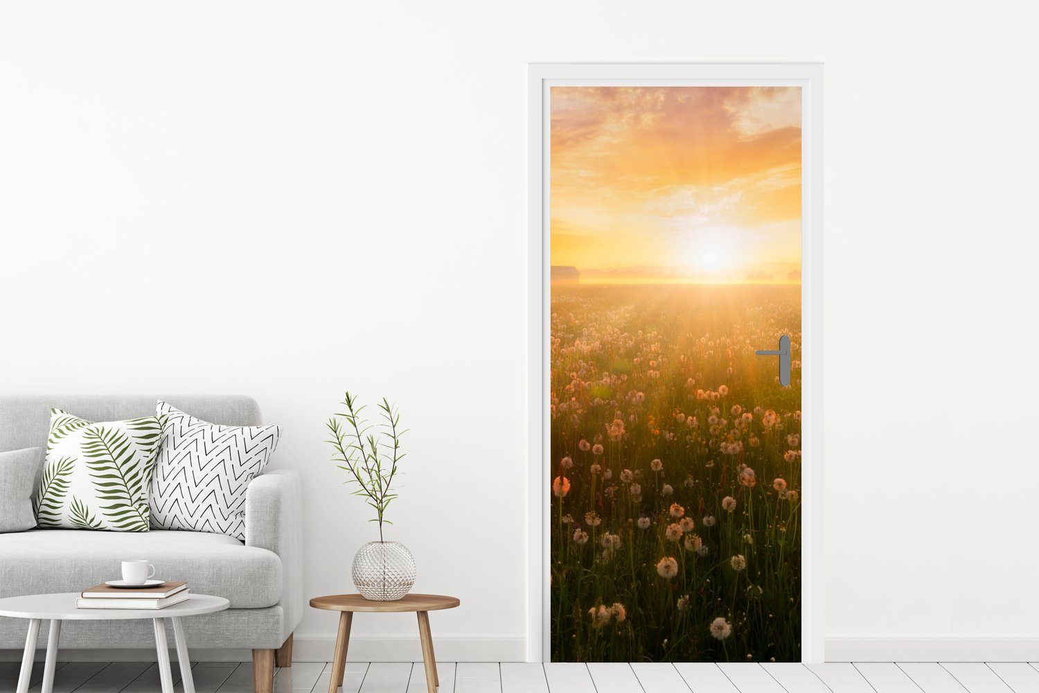 Farben, Blumen Sonnenuntergang - Tür, cm St), Türtapete Matt, bedruckt, Türaufkleber, 75x205 (1 MuchoWow Fototapete - für