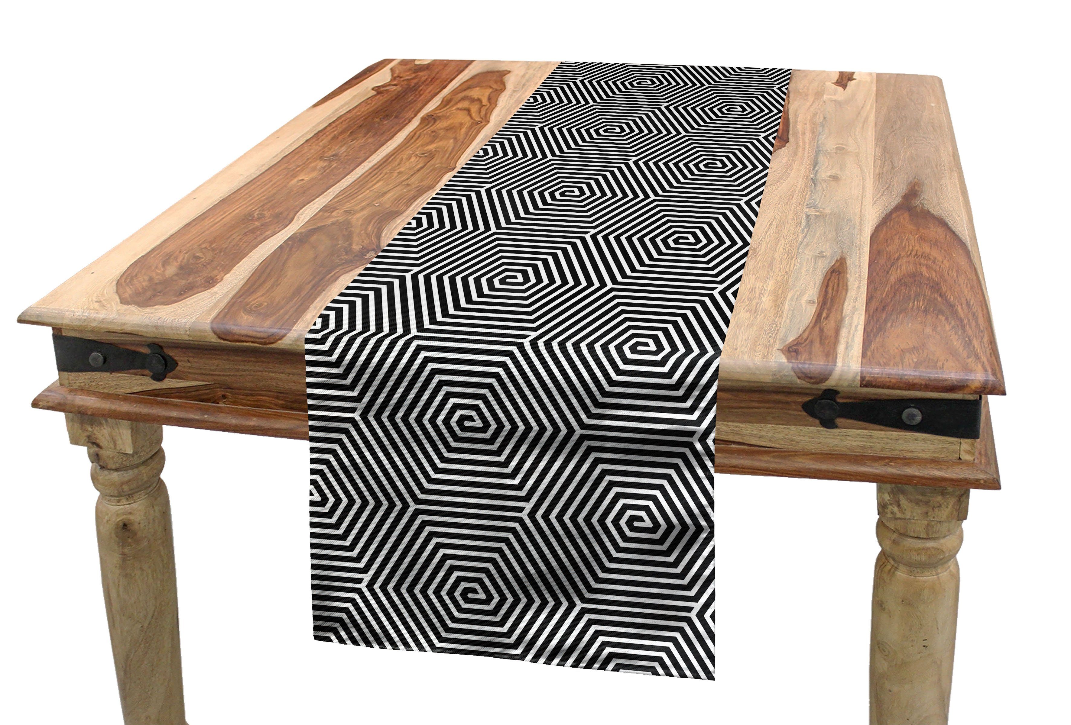 Abakuhaus Tischläufer Esszimmer Küche Rechteckiger Dekorativer Tischläufer, Schwarz und weiß Spirallinien
