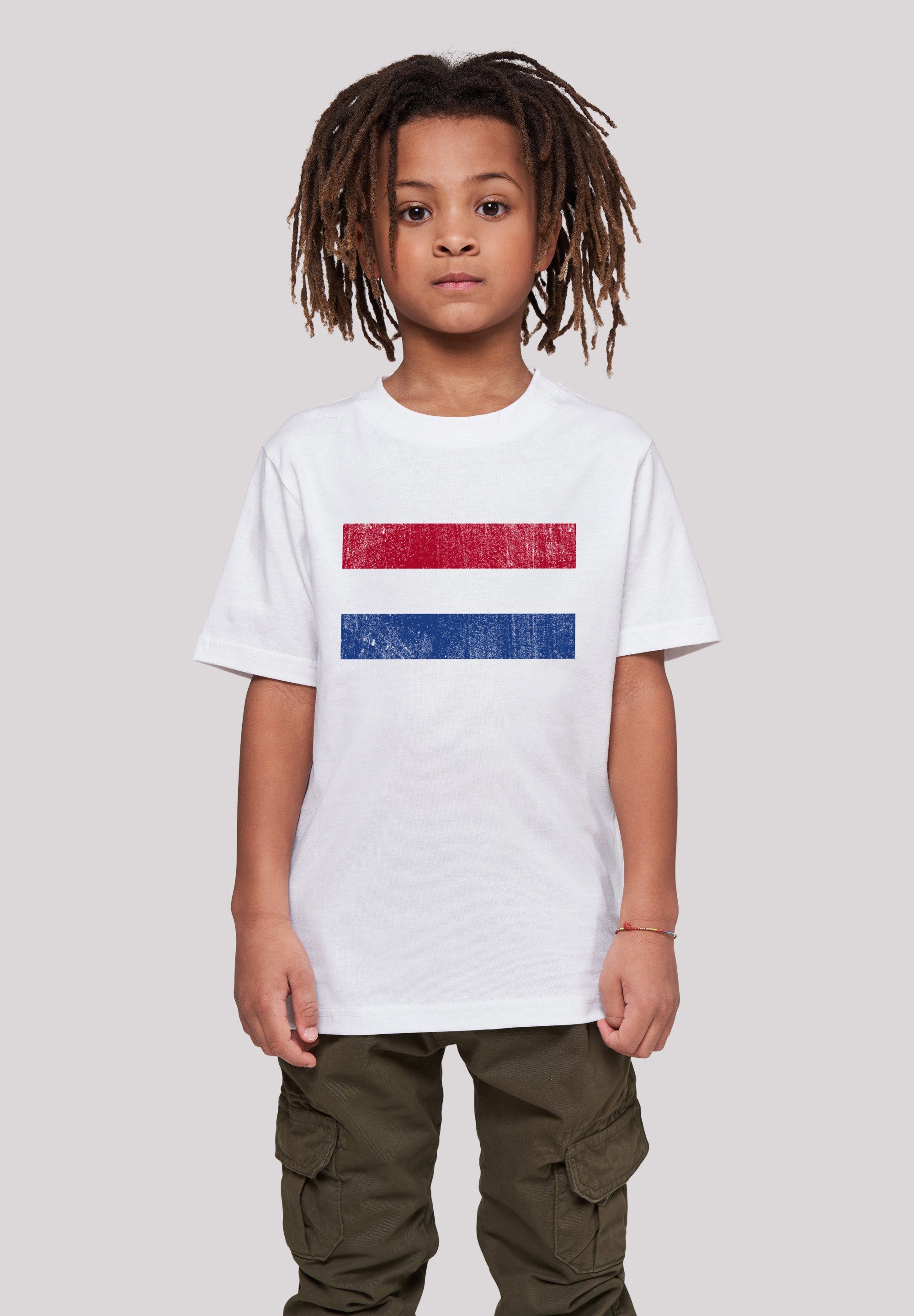 F4NT4STIC T-Shirt Netherlands NIederlande Holland Flagge distressed Print weiß