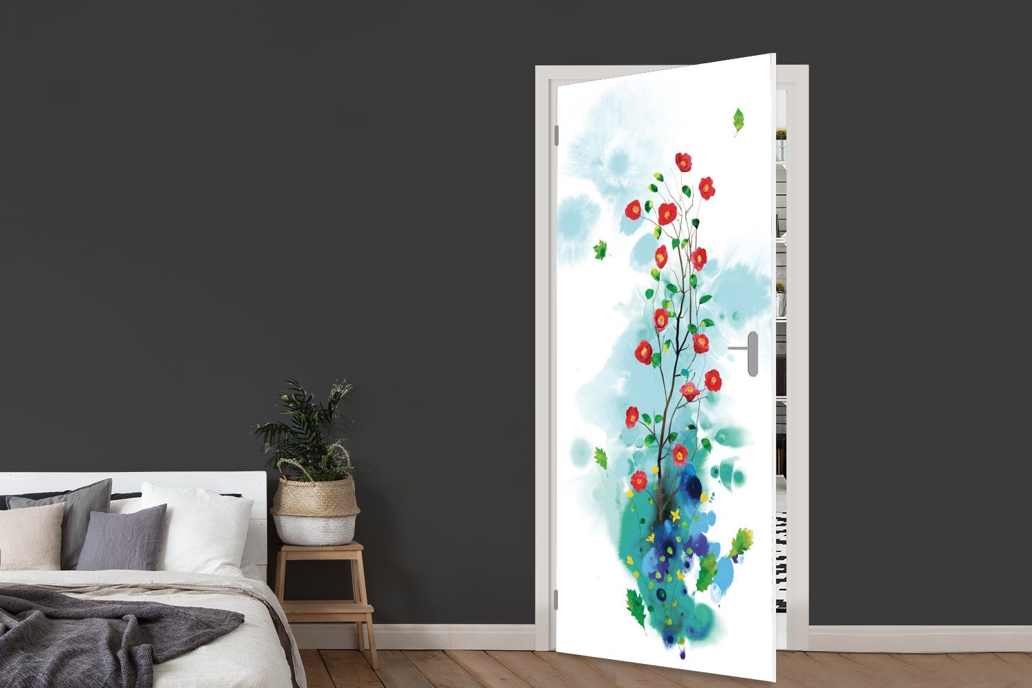 Hintergrund, weißem cm Matt, (1 Kunst bedruckt, Fototapete Tür, für Blumen Türaufkleber, Türtapete auf St), 75x205 von MuchoWow Illustration