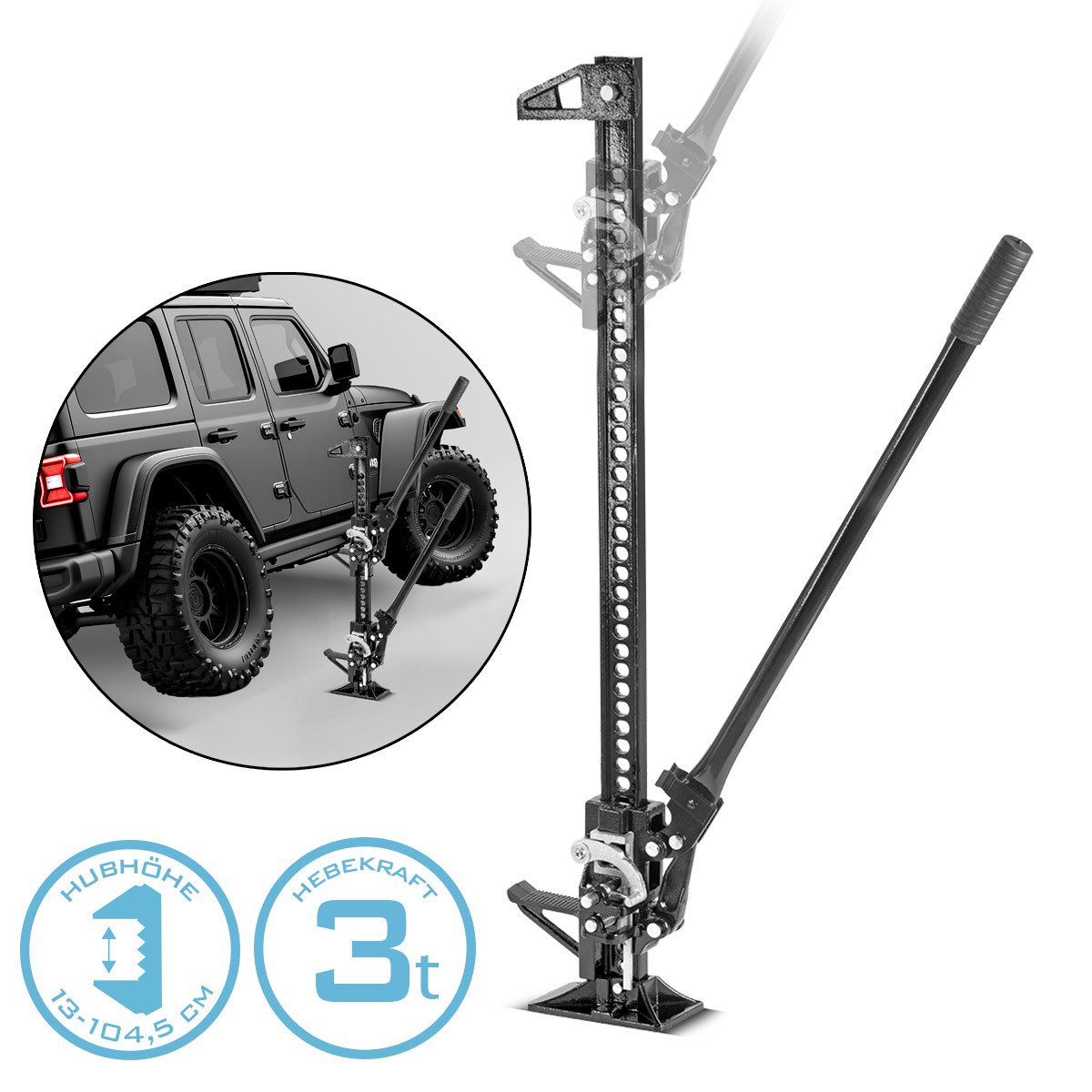 STAHLWERK Wagenheber Zahnstangenheber 48" mit 3 t Tragkraft und 13-, Set, 1-tlg., Einzelartikel, gummierten Griff mit rutschfestem Profil