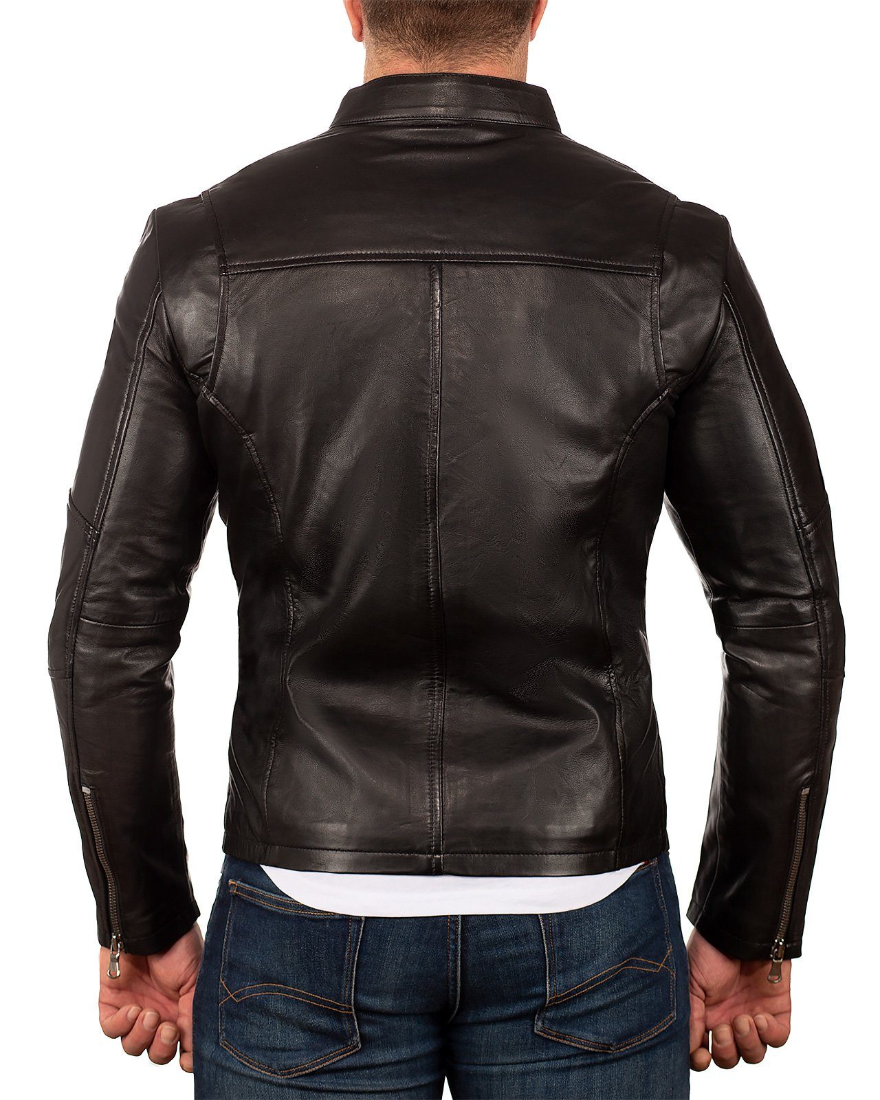 Reichstadt Lederjacke Herren Regular Fit Bikerjacke Silver Zipper 20RS20LUX Reißverschluss an den Ärmelenden