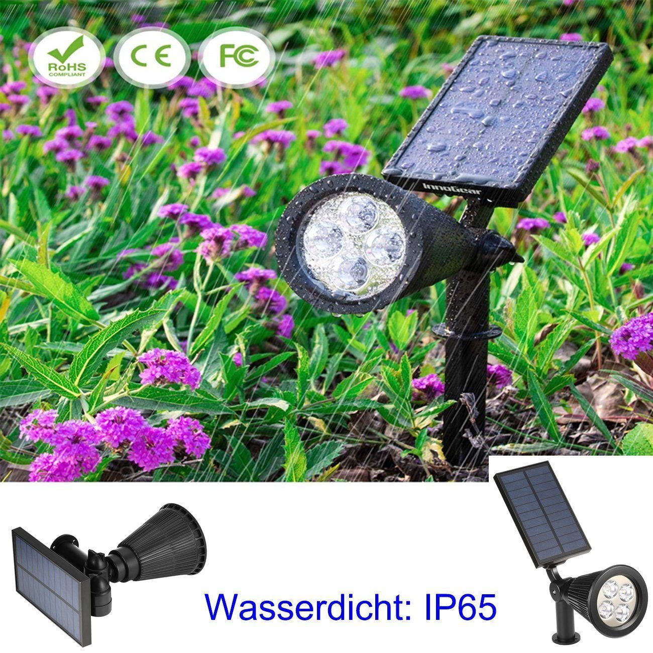 Automatisch Solarlampe LED Solar Solarleuchte Stücke Solarstrahler, LETGOSPT Garage IP65 fest Hof, Ein/Aus, integriert, LED Solarleuchte LED 2/4 Wasserdicht, 4LED Stück 2 Kaltweiß für Gartenleuchte Außen,