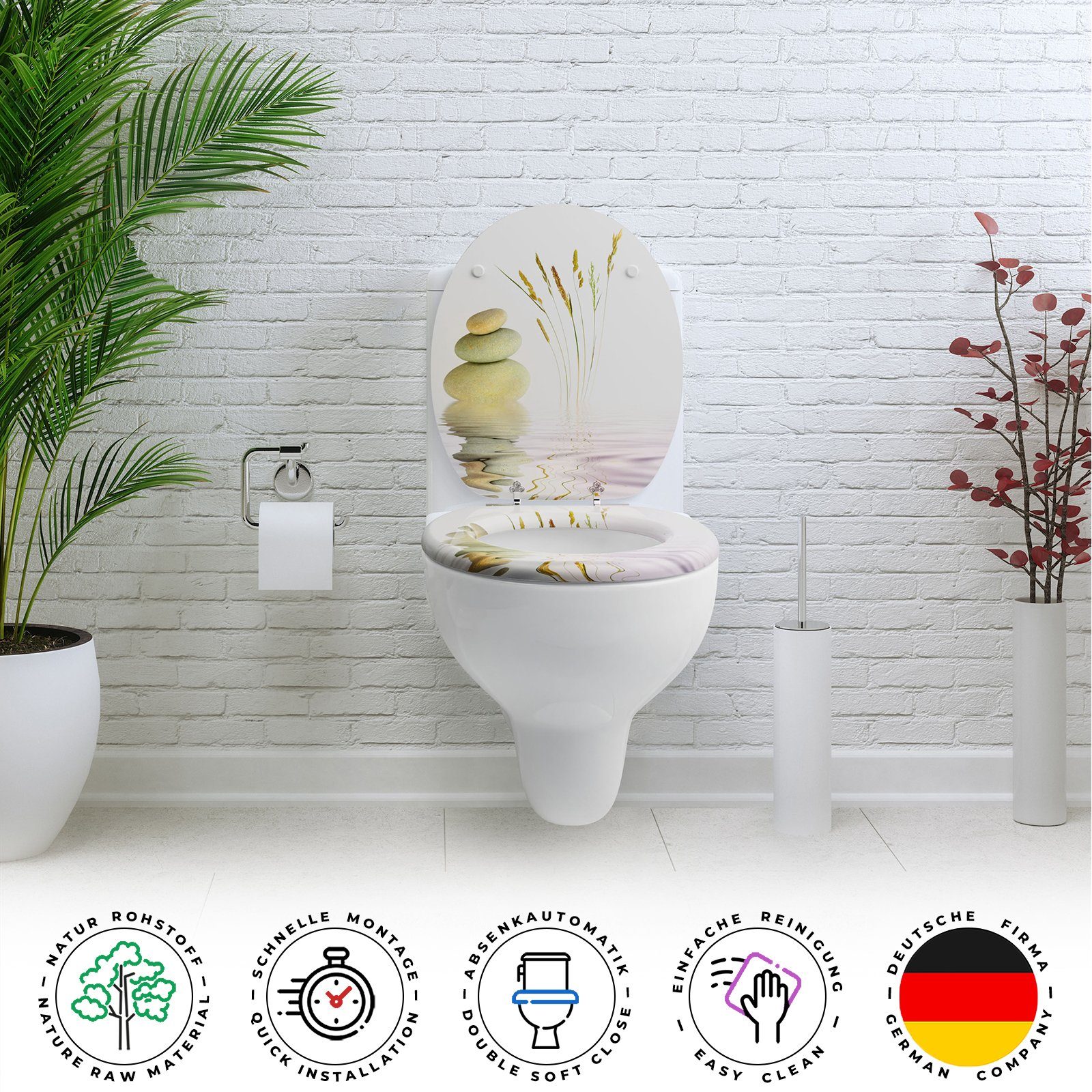 Sanfino WC-Sitz "Balance II" Premium Toilettendeckel mit Absenkautomatik aus Holz, mit schönem Stein-Motiv, hohem Sitzkomfort, einfache Montage – Bild 4 von 5