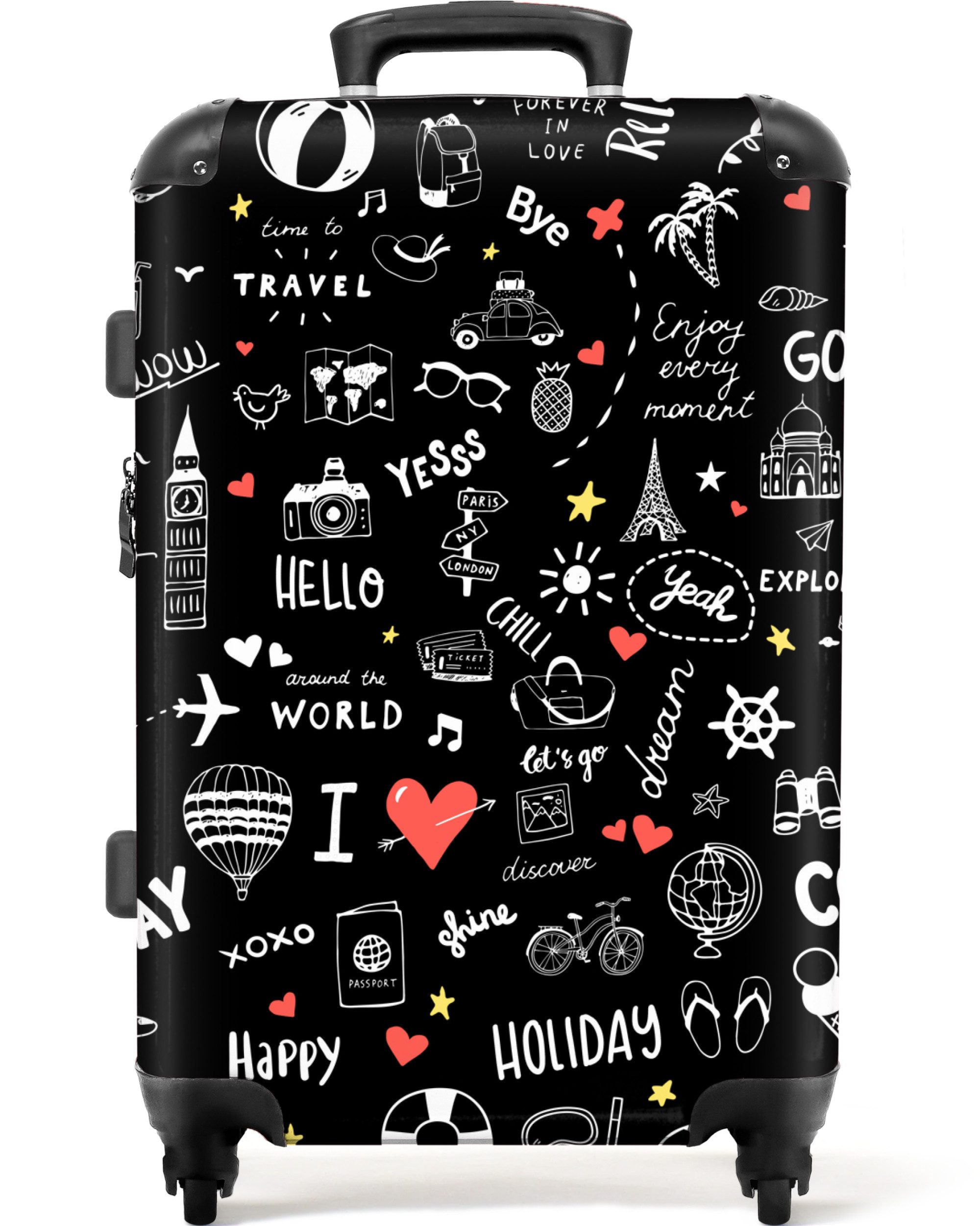 NoBoringSuitcases.com© Hartschalen-Trolley Muster - Gekritzel - Reisen - Ur günstig online kaufen