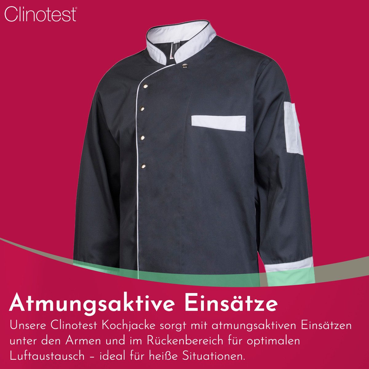Clinotest Kochjacke langarm - 95 Grad waschbare, kochfeste Kochjacken ohne Einlaufen (1-St) Kochhemd aus 65% Polyester, 35% Baumwolle, mit Druckknopfverschluss – Bild 4 von 5