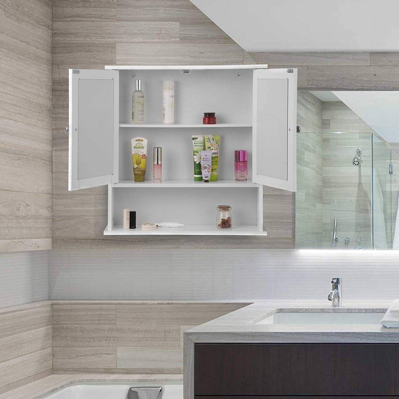 EUGAD Spiegelschrank (1-St) Hängeschrank Badezimmerspiegel mit Tür aus Holz
