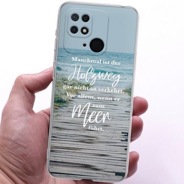 DeinDesign Handyhülle Strand Motivation Spruch Holzweg, Xiaomi Redmi 10C Silikon Hülle Bumper Case Handy Schutzhülle