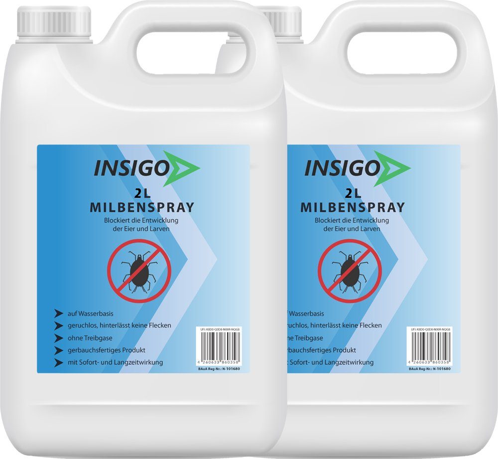 Milben-Mittel nicht, Ungezieferspray, mit Milben-Spray / ätzt geruchsarm, Wasserbasis, 4 Anti Insektenspray auf Langzeitwirkung l, brennt INSIGO