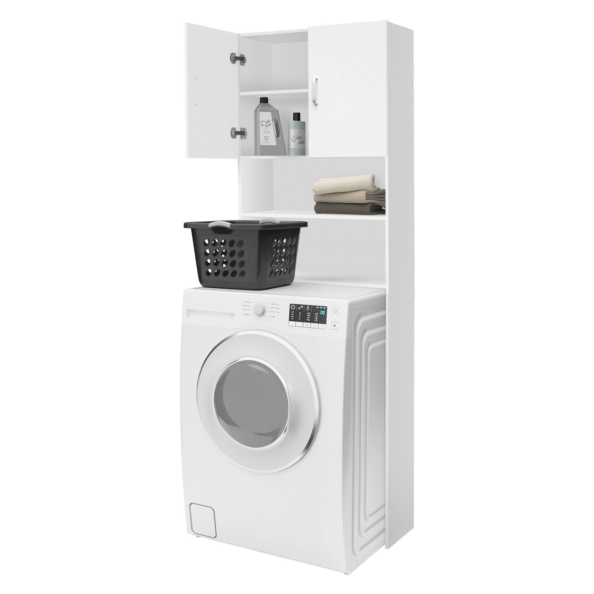 ML-DESIGN Waschmaschinenumbauschrank Badezimmerschrank für Waschmaschine Hochschrank Badmöbel Badregal Badregal mit Türen Weiß Umbauschrank Überbau Waschmaschinenüberbau