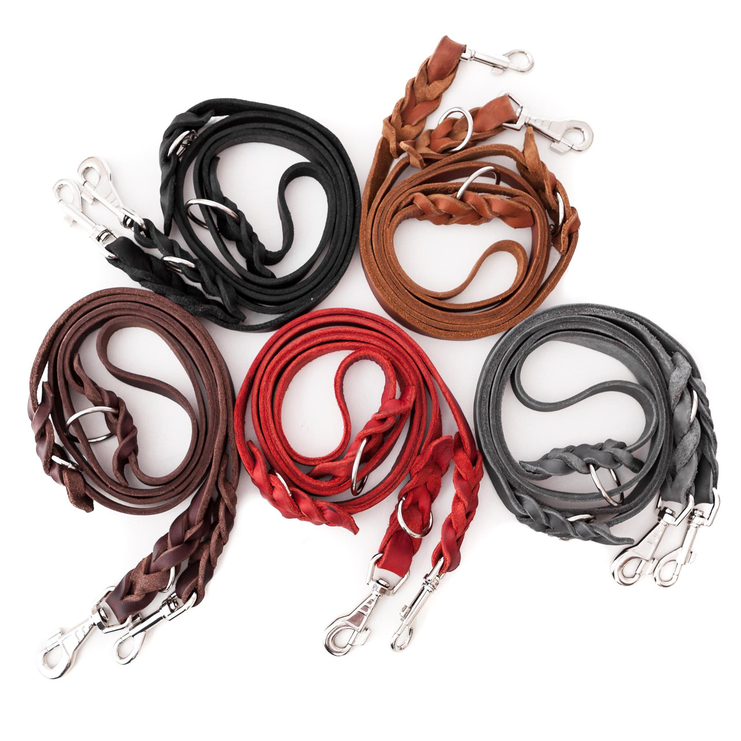 Hobbydog Hundeleine Hundeleine Leder Premium 2,25 m, 3‑fach verstellbar, Doppelleine