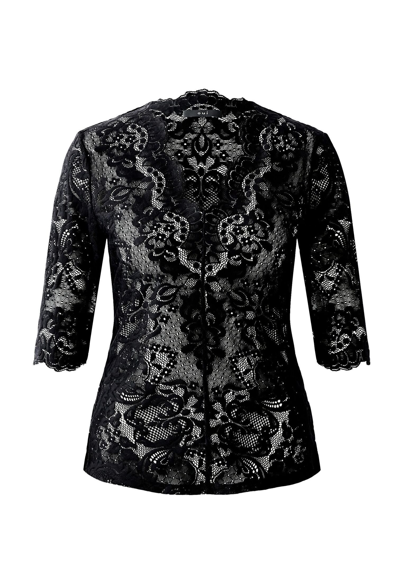 Oui Langarmshirt T-Shirt elastische Spitze