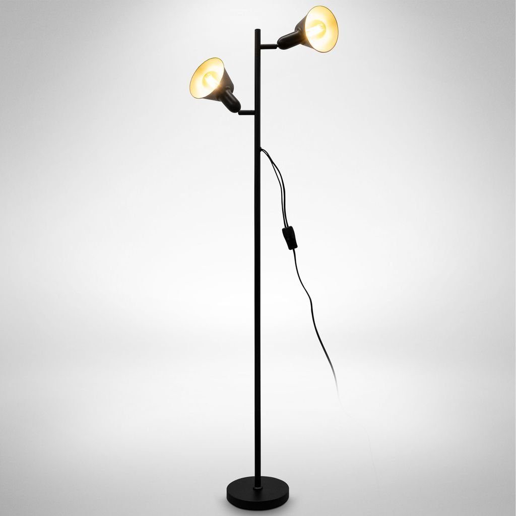 B.K.Licht Stehlampe Retro Stehleuchte 142,5cm 2-flammig E27 schwenkbar  schwarz - BKL1556, ohne Leuchtmittel, Abhängig vom Leuchtmittel - Warmweiß  / Neutralweiß / Kaltweiß, Wohnzimmerlampe LED / Halogen Leselampe 230V  getrennt schaltbar