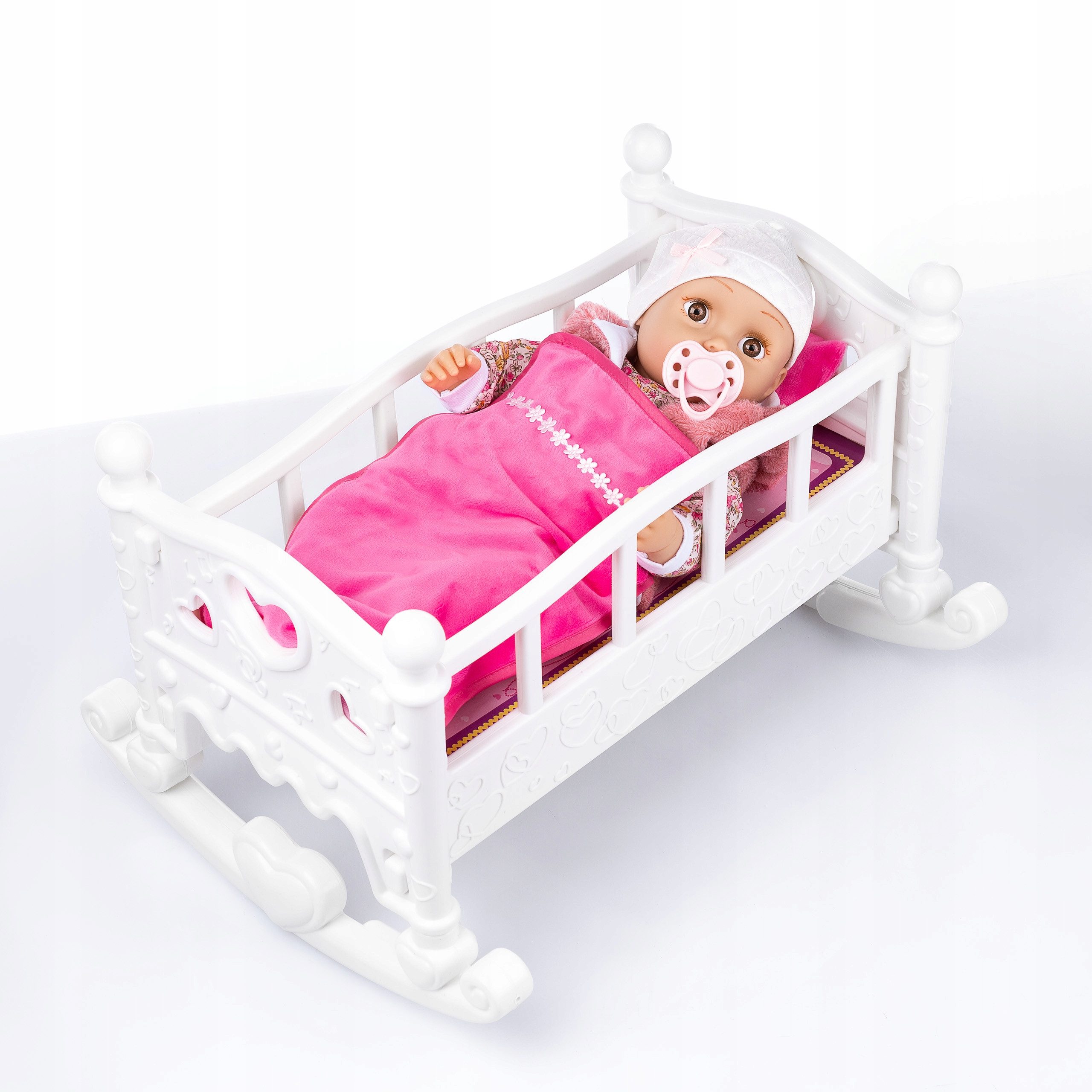 kinderplay Puppenwiege Puppenwiege mit Bettwäsche – 2in1 Schaukelbett – Rollenspielspaß (Set)