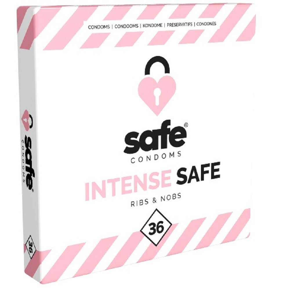 Safe Kondome INTENSE Safe (Ribs & Nobs) Packung mit, 36 St., Kondome mit Rippen und Noppen, anregende Kondome für intensive Sicherheit