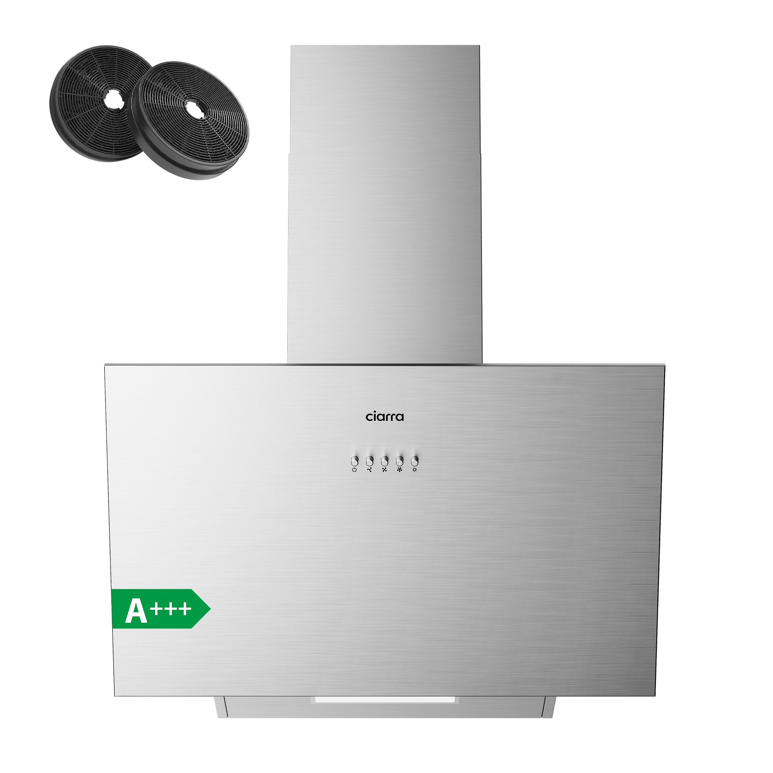 CIARRA Kopffreihaube 60 cm Dunstabzugshaube A+++ 674 m³/h starke Saugleistung VM6762AS 60 cm Dunstabzugshaube A+++ 674 m³/h starke Saugleistung VM6762AS, Leise Schräghaube mit Aktivkohlefiltern & Fettfiltern, Umluft & Abluft