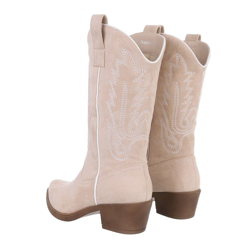 Ital-Design Damen Cowboyboots Western Westernstiefel (85757912) Blockabsatz Western- & Bikerstiefel in Beige