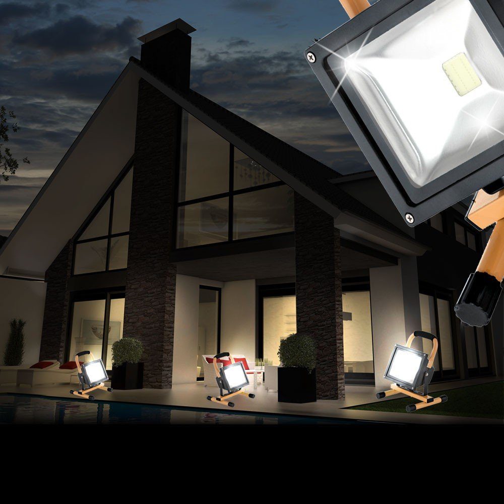 Werkstattleuchte Kaltweiß, Tageslichtweiß, LED-Leuchtmittel verbaut, Flutlicht Baustrahler, Baustrahler etc-shop Außenstrahler fest LED