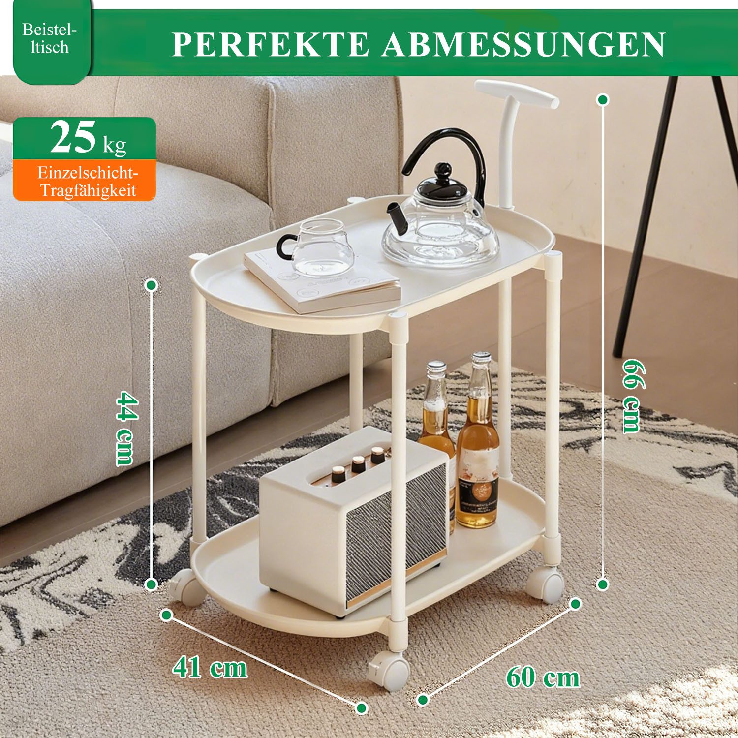 HEYHIPPO Beistelltisch Beistelltisch mit Rollen, 2 Ebenen, Weiß, mobiler So günstig online kaufen