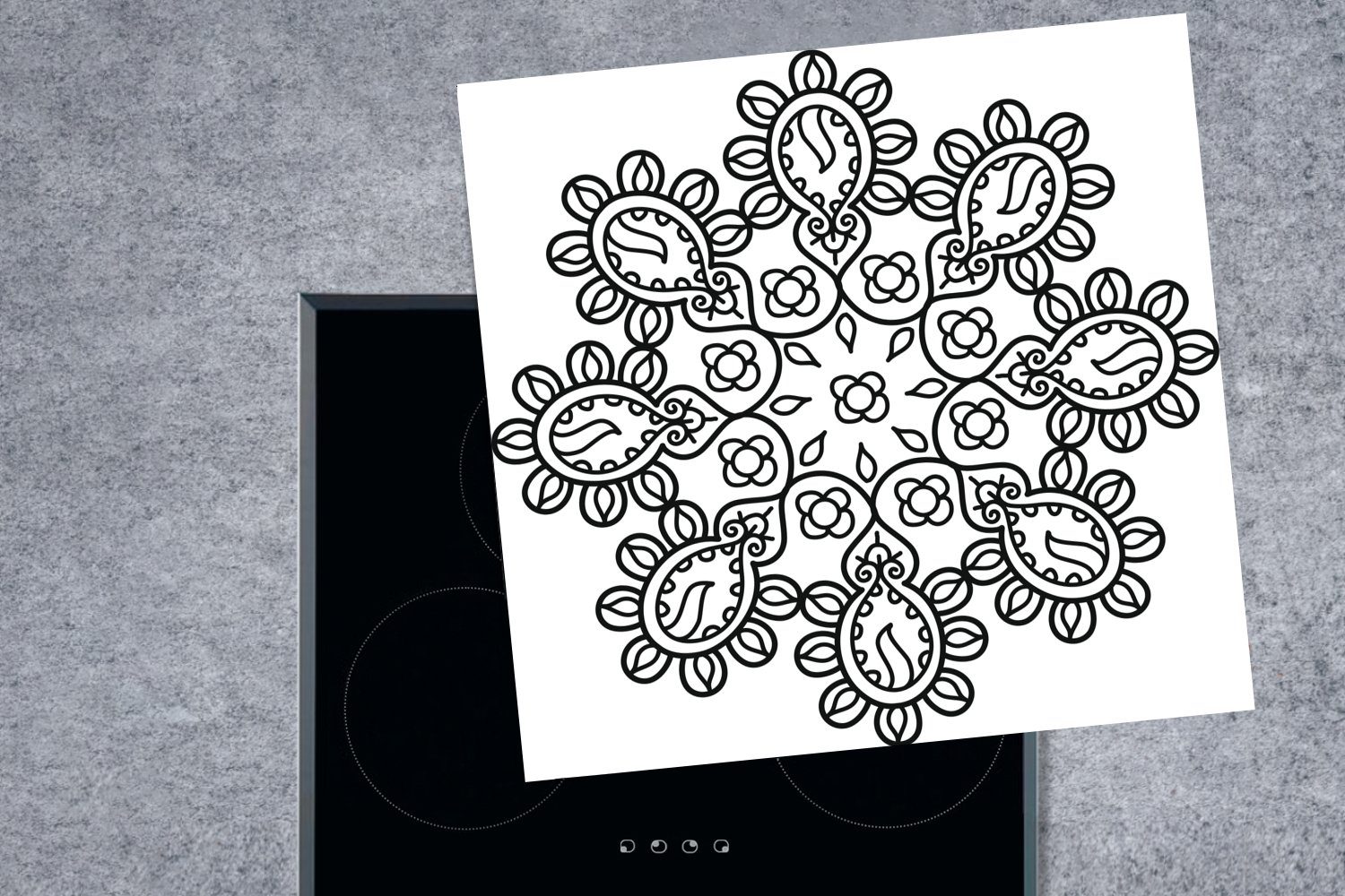küche für tlg), Blumenformen, cm, Arbeitsplatte Mandala Herdblende-/Abdeckplatte (1 mit Ceranfeldabdeckung, Vinyl, 78x78 MuchoWow