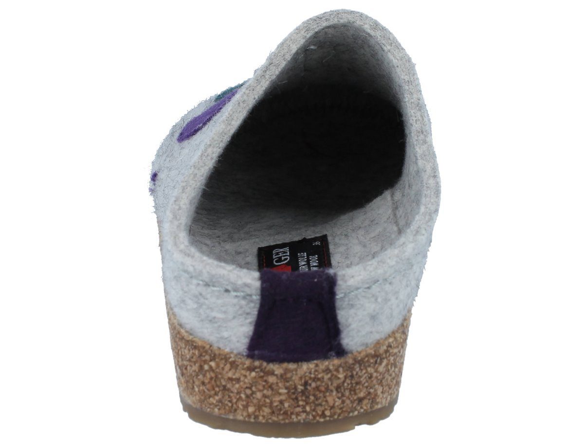 Haflinger HAFLINGER Grizzly Hausschuhe grau lila Wollfilz - Größe: 39 Clog