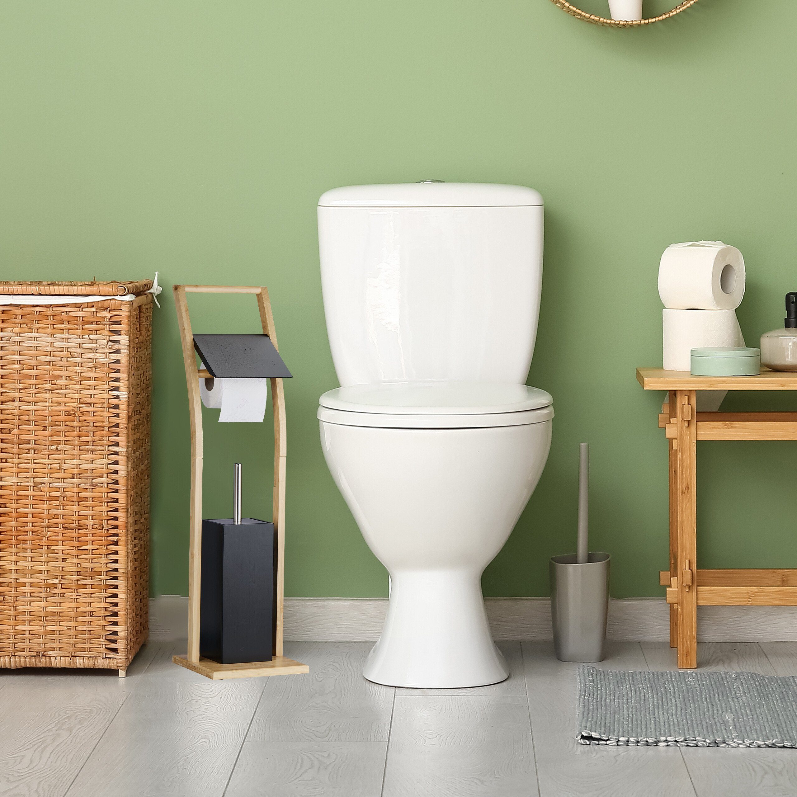 relaxdays WC-Garnitur Bambus schwarz günstig online kaufen