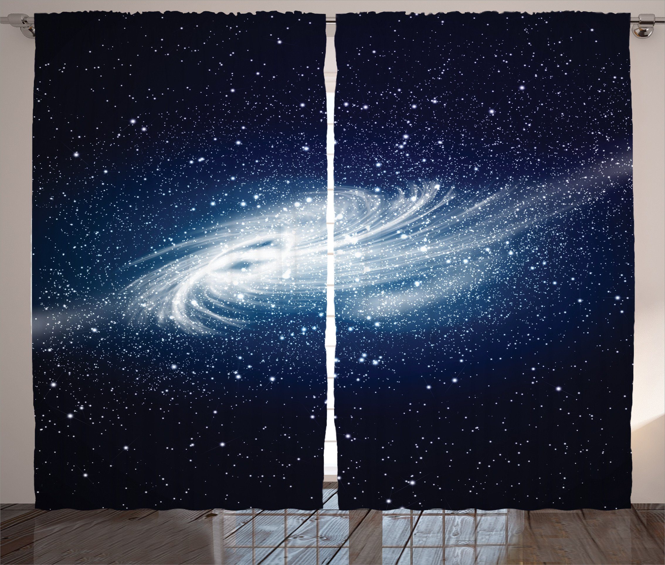 Gardine Schlafzimmer Kräuselband Vorhang mit Schlaufen und Haken, Abakuhaus, Nebel Milchstraße-Galaxie Weltraum