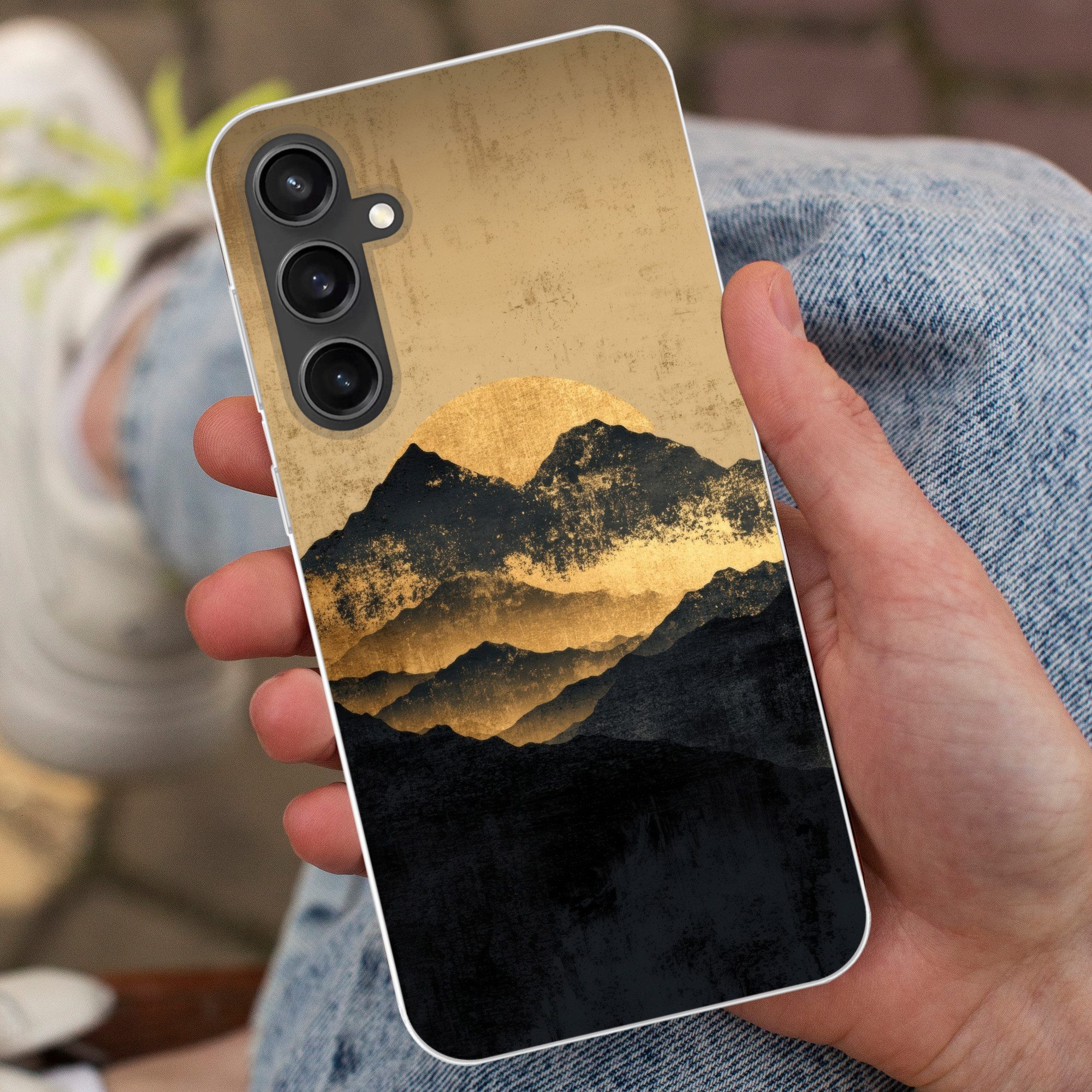 MuchoWow Handyhülle für Samsung Galaxy S23 FE Goldene Berge bei Mondschein