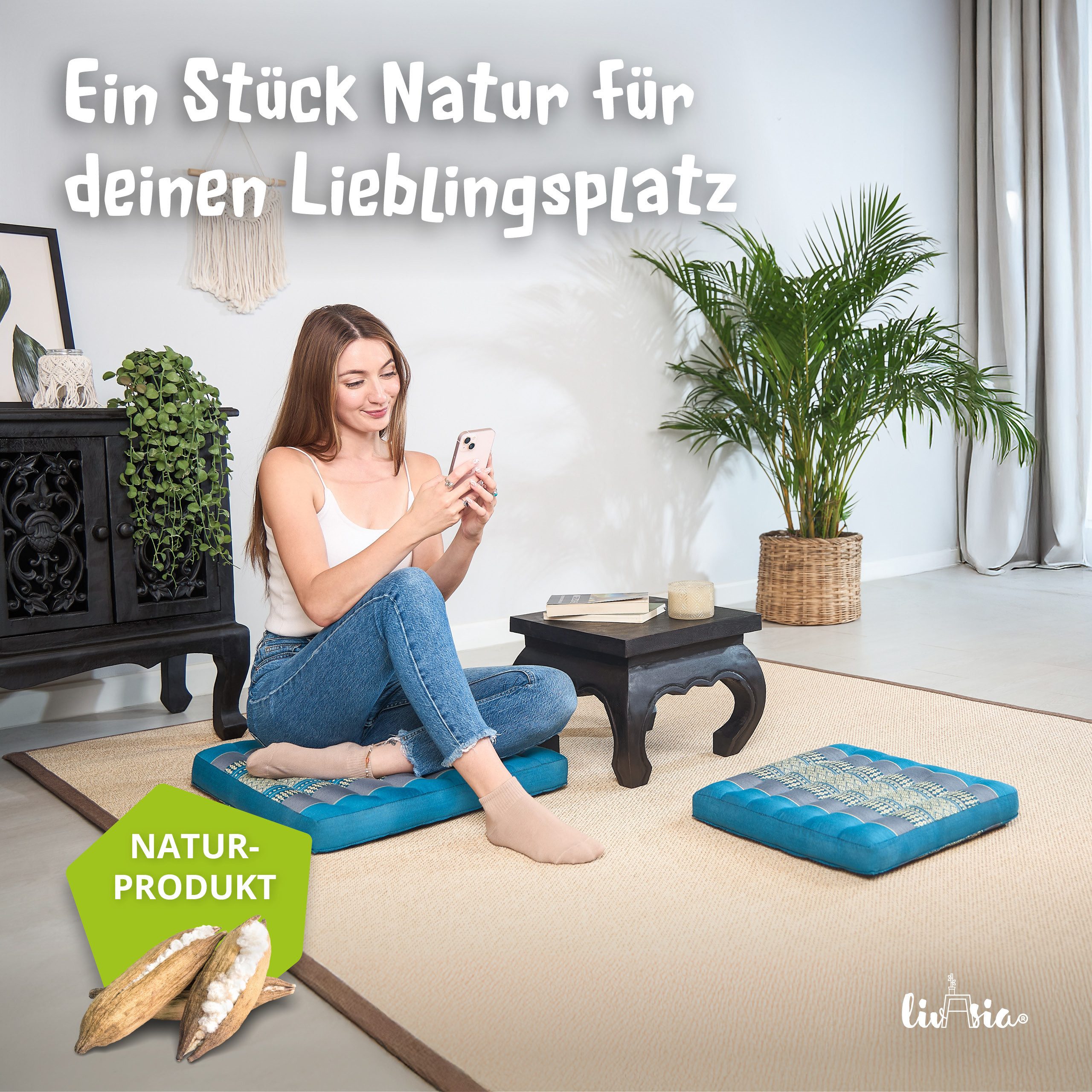 livasia Sitzkissen Sitzkissen 35 cm, vegan und handgefertigt, 35x35x6cm, Kapok – Bild 2 von 5